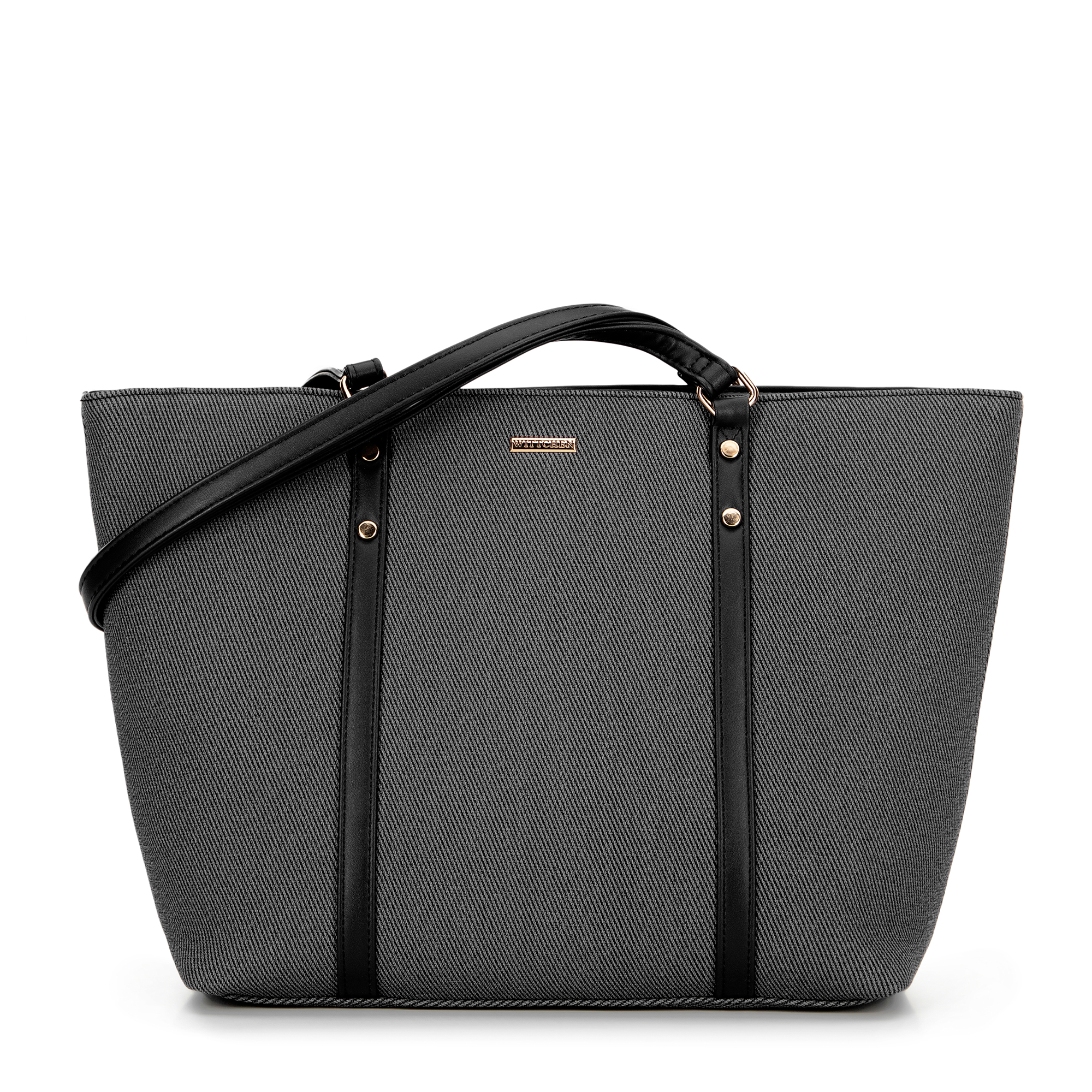 Dámska shopper kabelka s jemnými prúžkami čierno-sivá 99-4Y-620-1