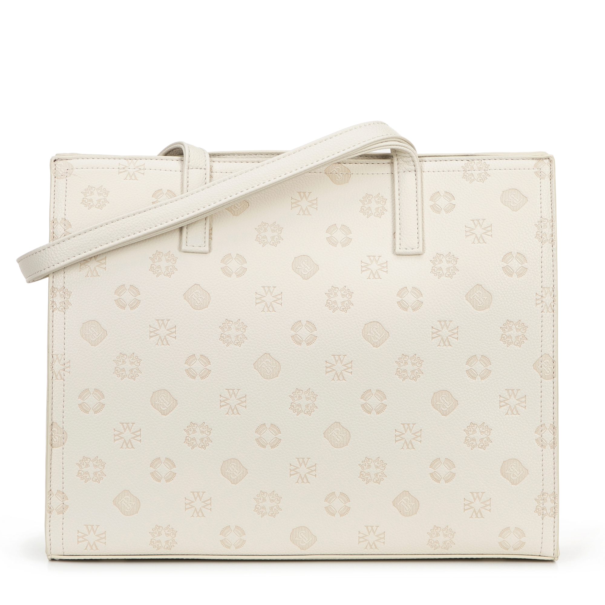 Dámska nákupná kabelka z ekokože s reliéfnym podpisom, krémová 101-4Y-P04-0