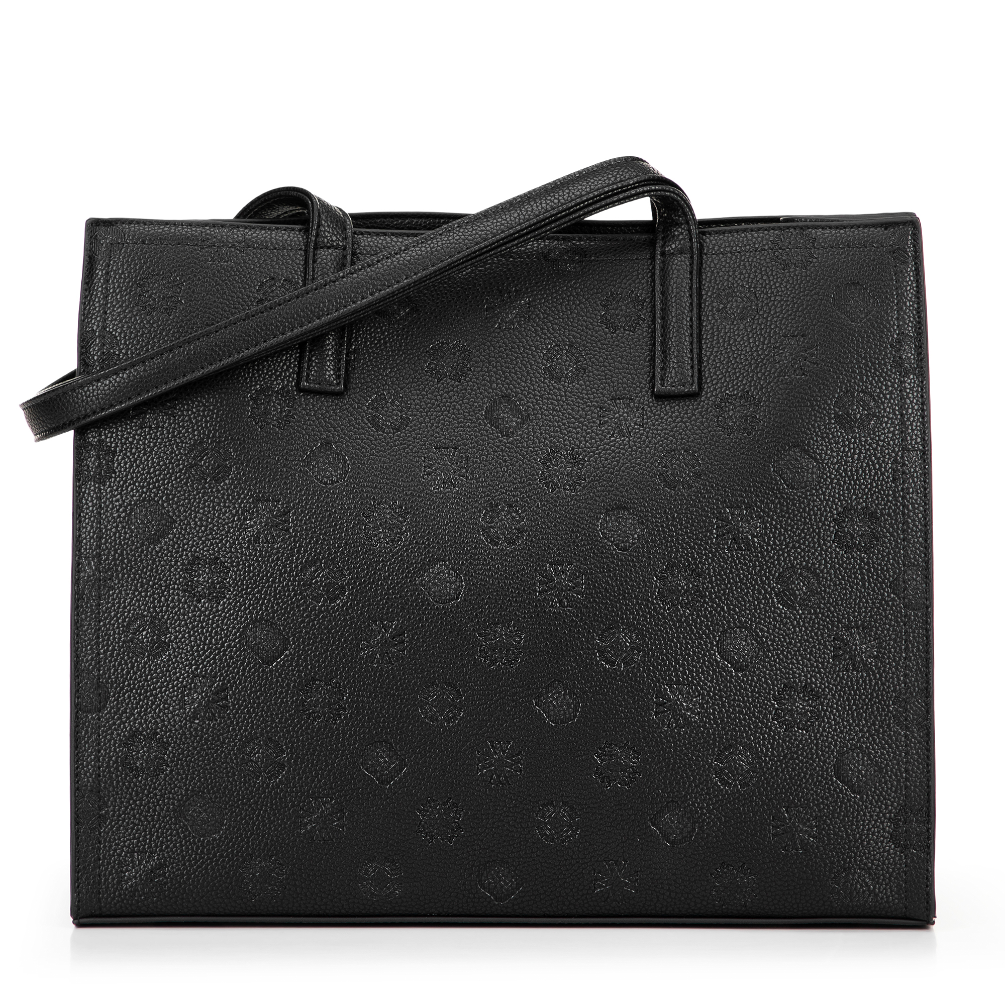 Dámska nákupná kabelka z ekokože s reliéfnym podpisom, čierna 101-4Y-P04-1