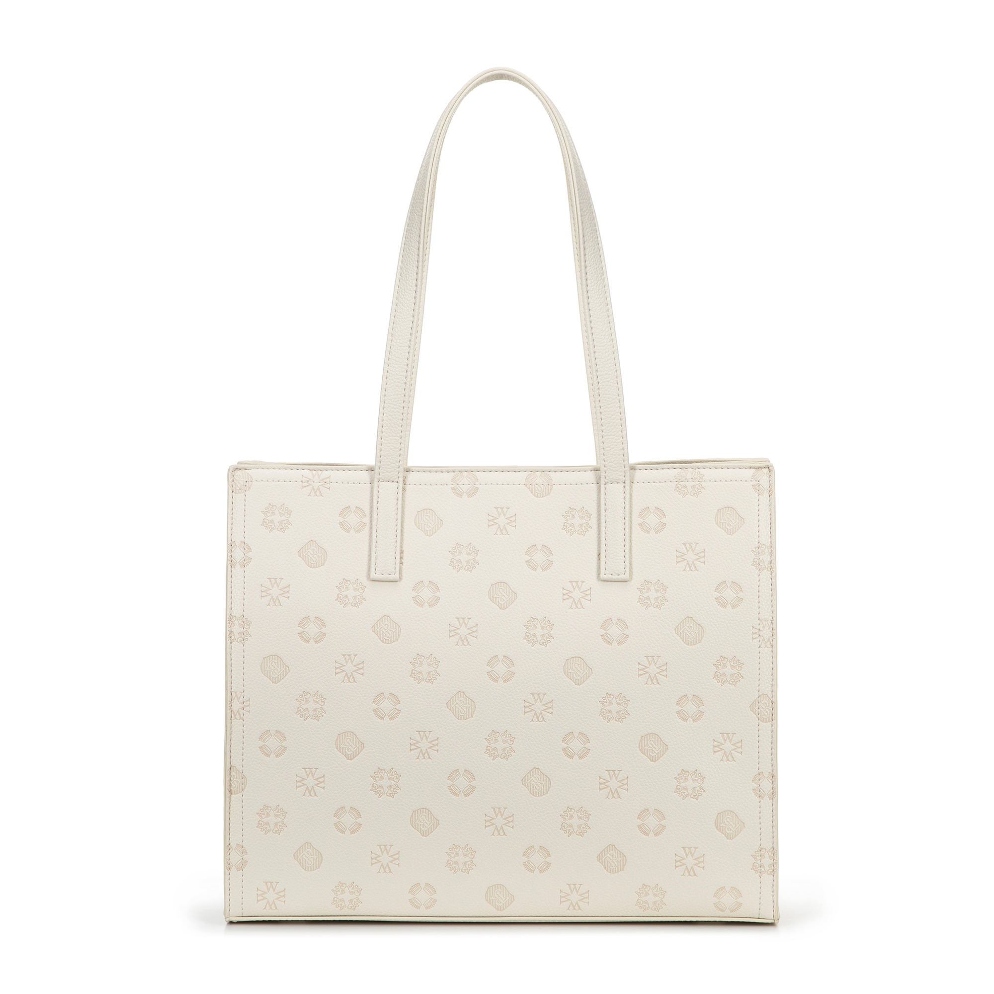 Dámska nákupná kabelka z ekokože s reliéfnym podpisom, krémová 101-4Y-P04-0