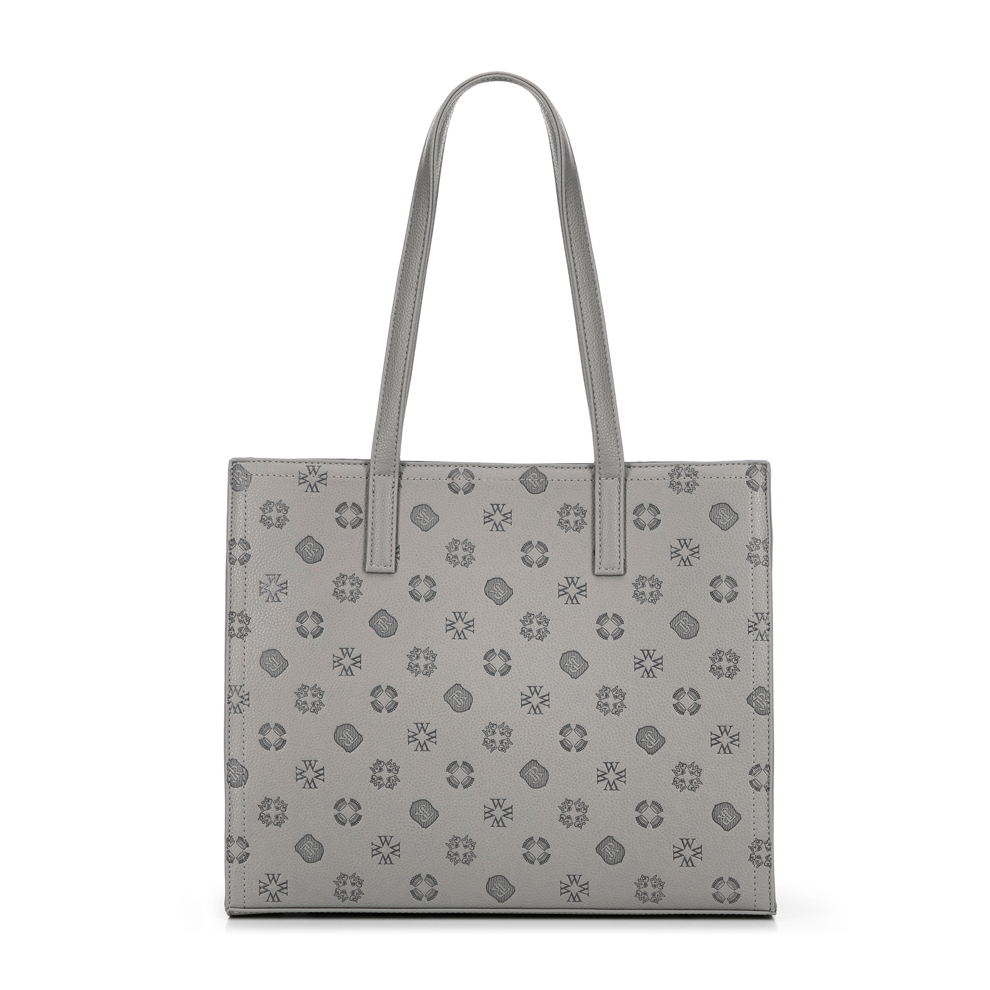 Dámska nákupná kabelka z ekokože s reliéfnym podpisom, sivá 101-4Y-P04-8