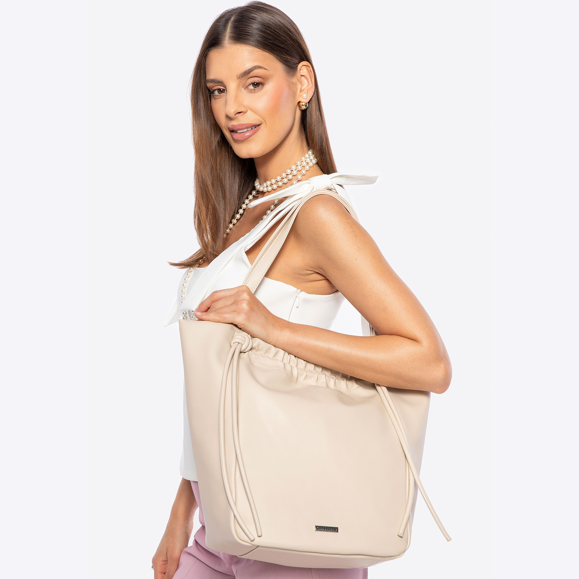 Dámska shopper kabelka z ekologickej kože béžová 100-4Y-434-9, Vyberte variant béžová