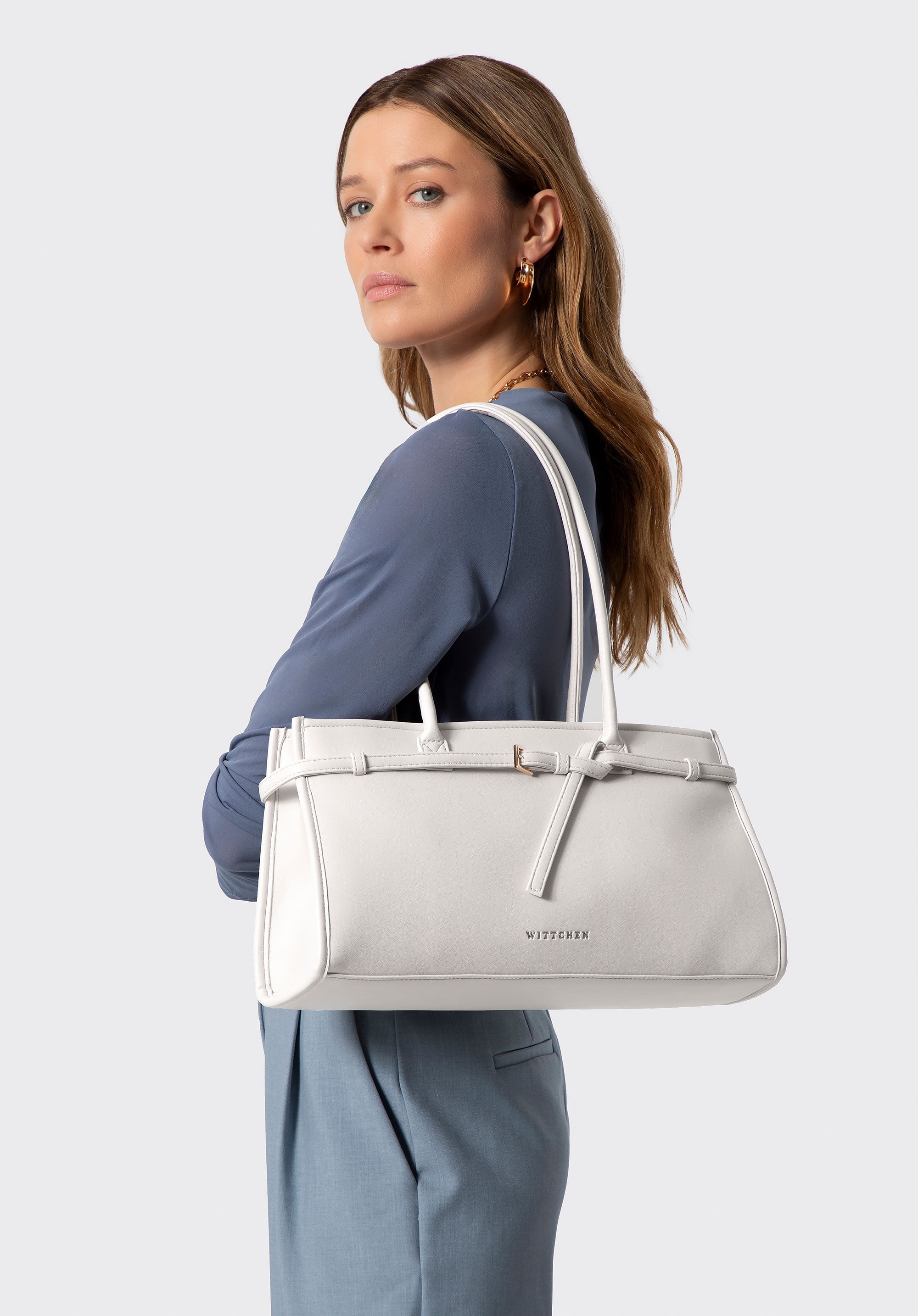 Damska shopperka z imitacji skóry podłużna, złamany biały, 102-4Y-415-0, Zdjęcie 1