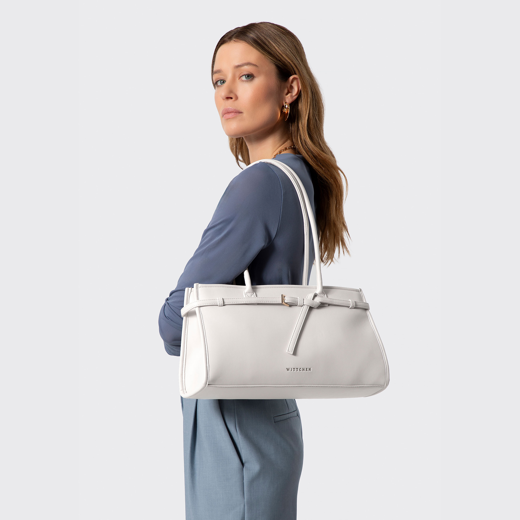 Dámska shopper kabelka z ekologickej kože smotanová 102-4Y-415-0, Vyberte variant lomená biela