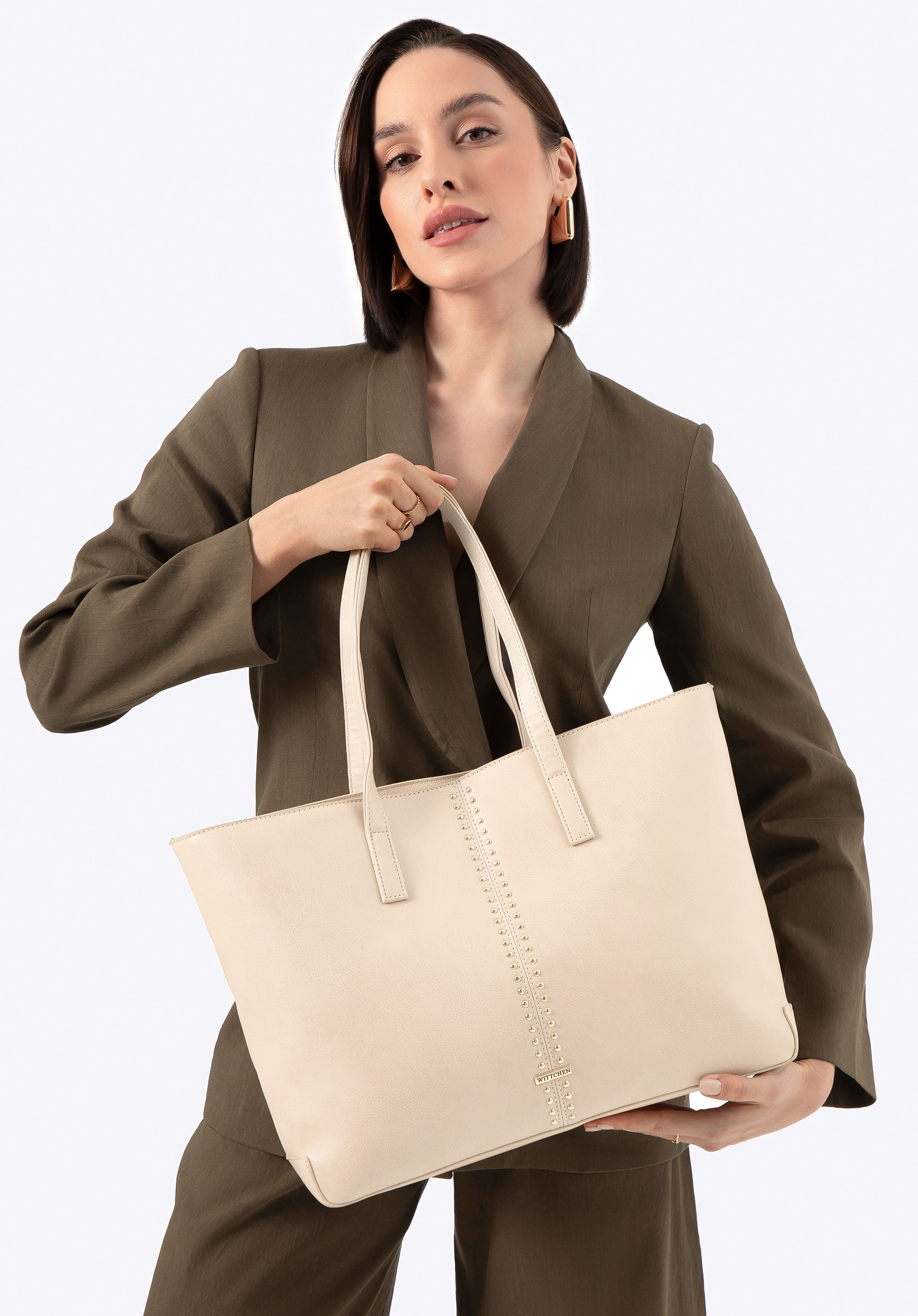 WITTCHEN Damska shopperka z imitacji skóry w nity beżowa