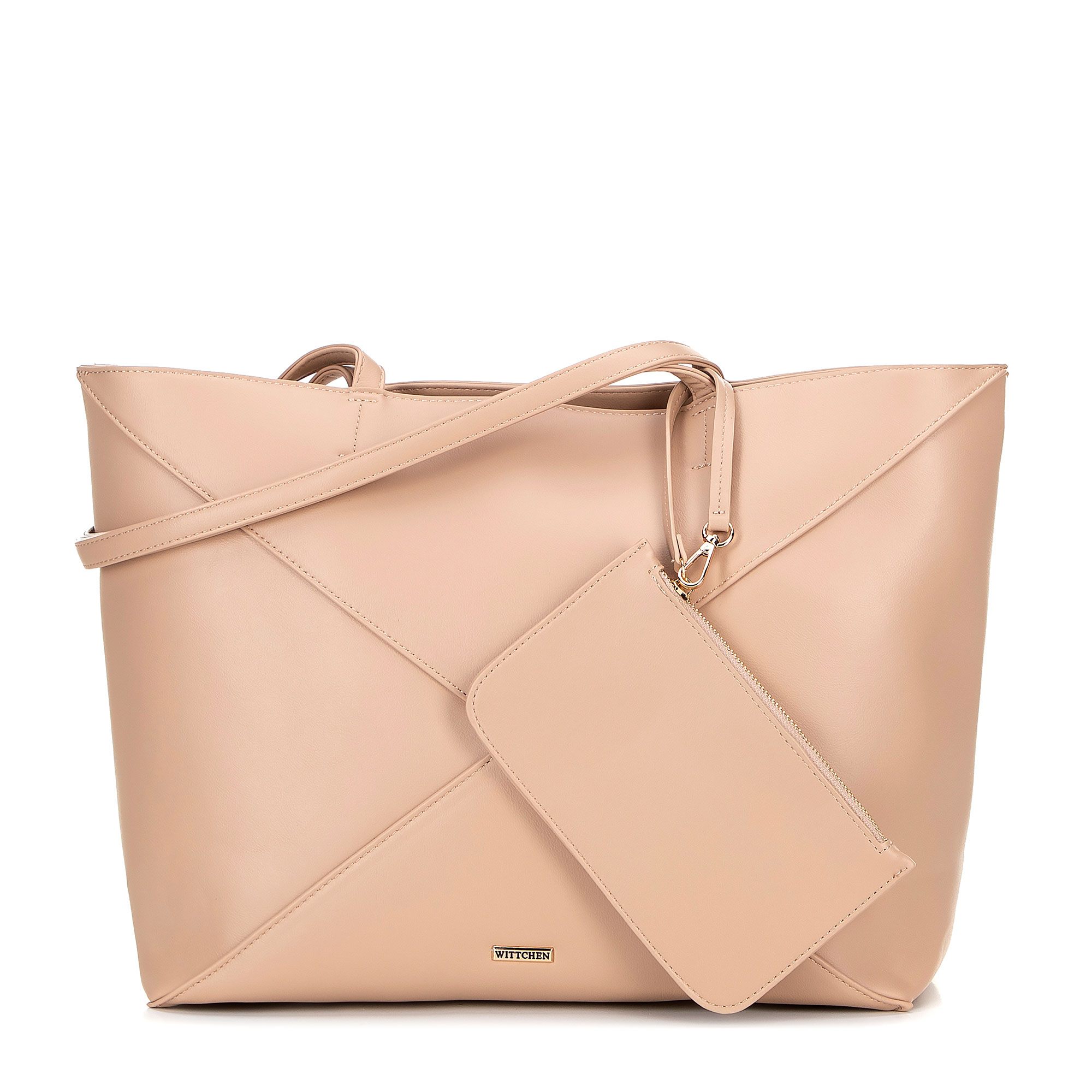 Shopperka z imitácie kože s prešívaním béžová