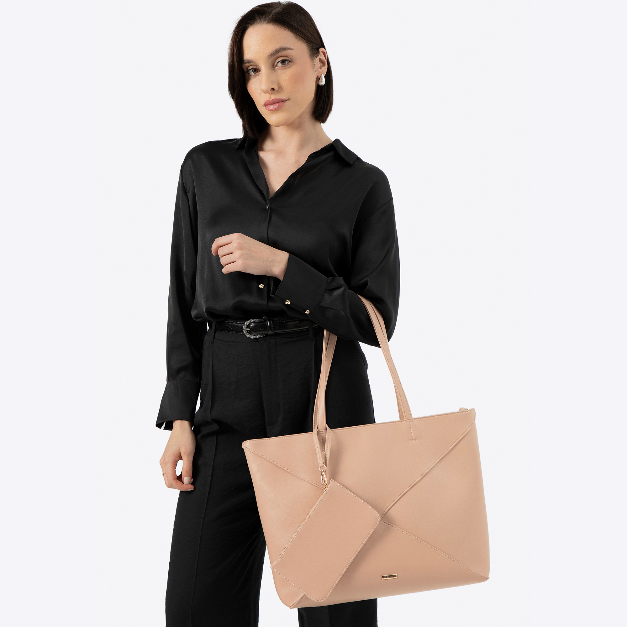 Dámska shopper kabelka z imitácie kože béžová s dekoratívnym prešívaním 100-4Y-233-9, Vyberte variant béžová