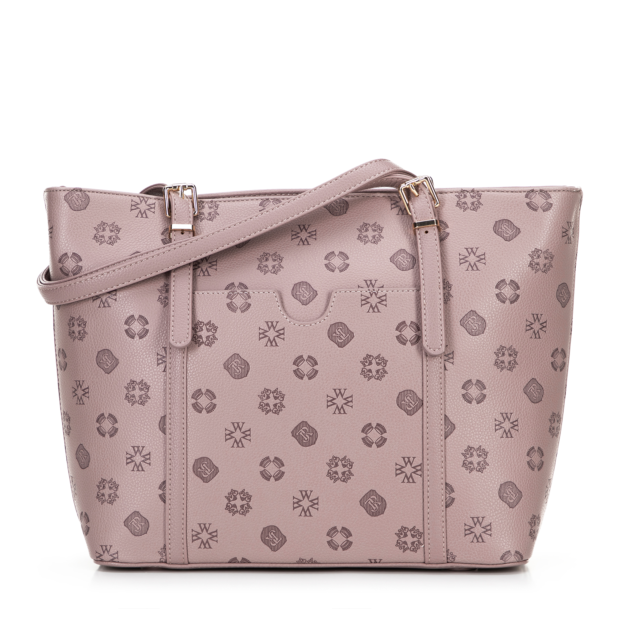 Dámska nákupná kabelka z imitácie kože s reliéfnym podpisom, ružová 101-4Y-P05-P