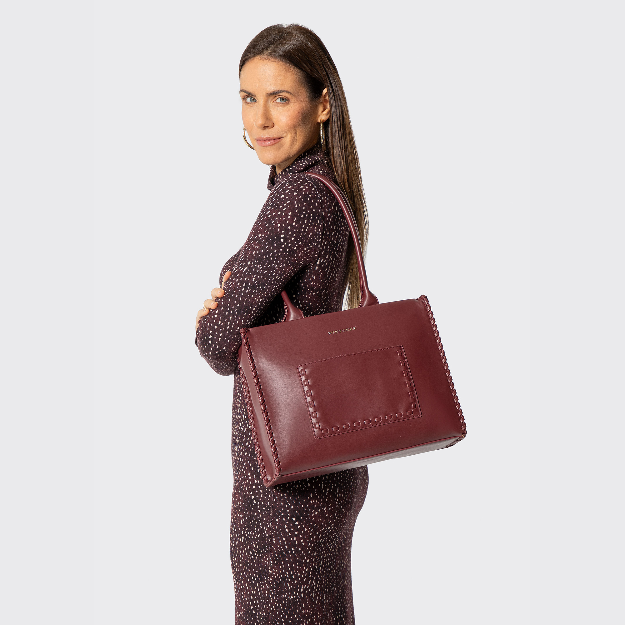 Dámska shopper kabelka z ekologickej kože bordová s pleteným detailom 101-4Y-401-3, Vyberte variant bordová
