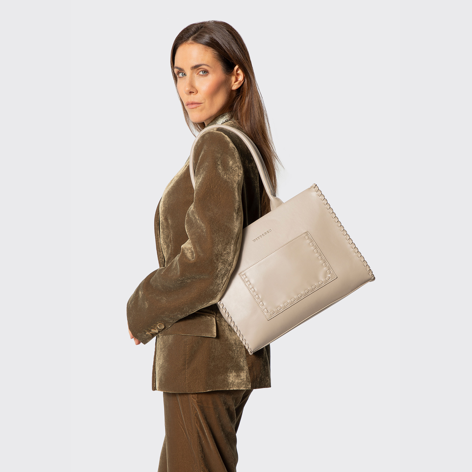 Dámska shopper kabelka z ekologickej kože béžová s pleteným detailom 101-4Y-401-9, Vyberte variant béžová