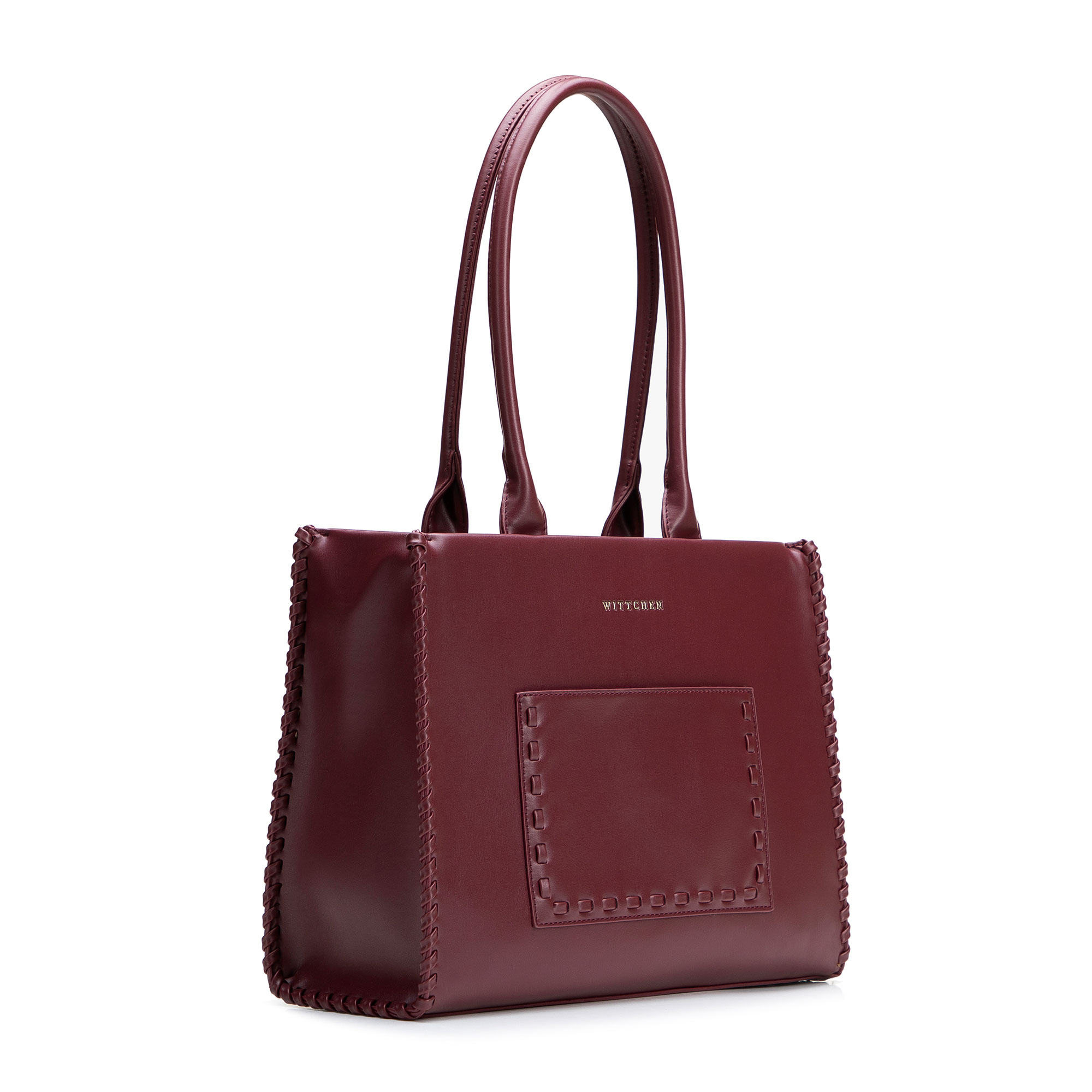 Dámska shopper kabelka z ekologickej kože bordová s pleteným detailom 101-4Y-401-3, Vyberte variant bordová