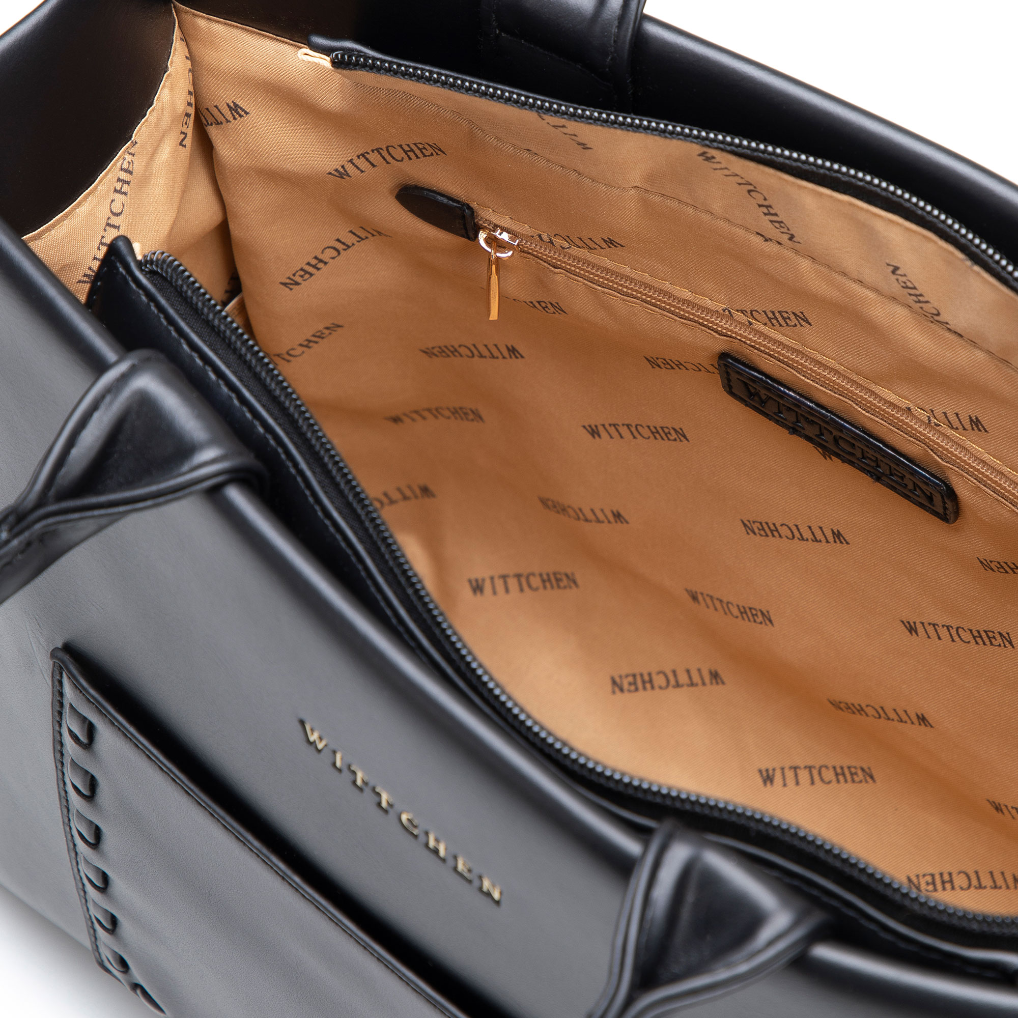 Dámska shopper kabelka z ekologickej kože čierna s pleteným detailom 101-4Y-401-1, Vyberte variant čierna