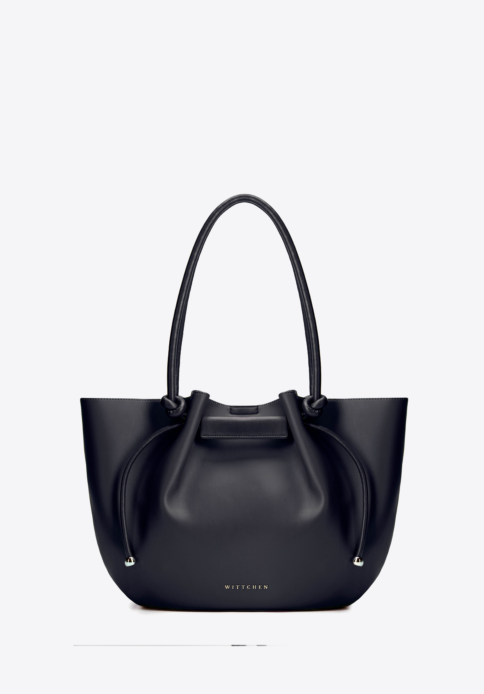 Damska shopperka z imitacji skóry z troczkami, czarny, 102-4Y-404-1, Zdjęcie 1