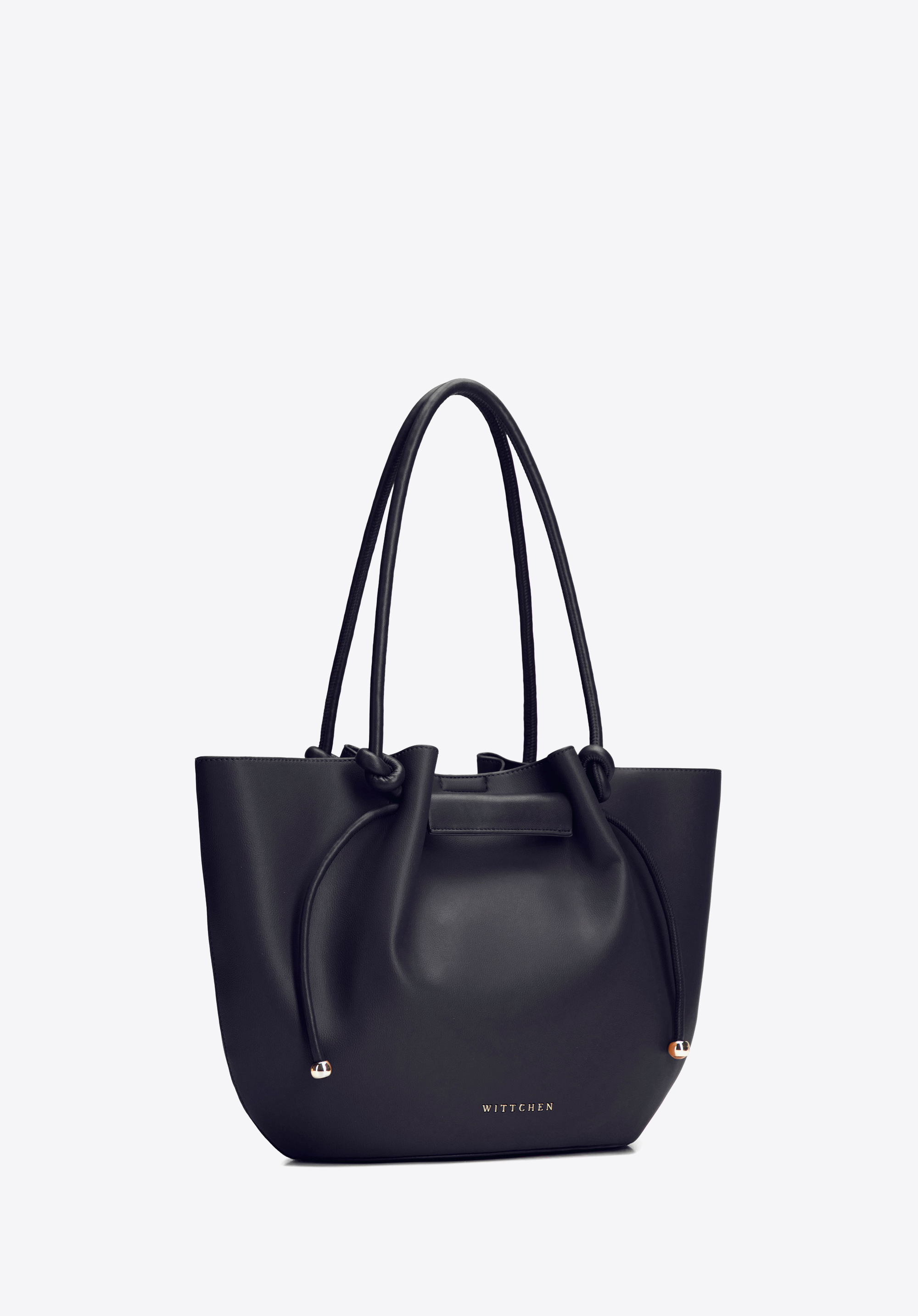 Damska shopperka z imitacji skóry z troczkami, czarny, 102-4Y-404-1, Zdjęcie 1