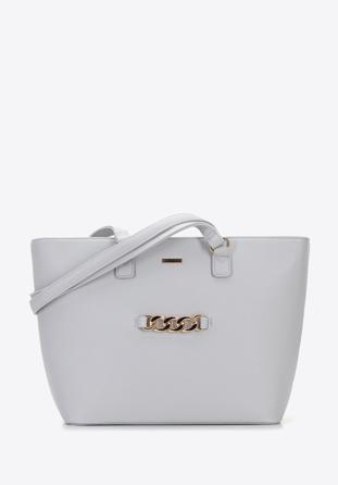 Shopper bag with chain detail, light grey, 96-4Y-623-8, Photo 1