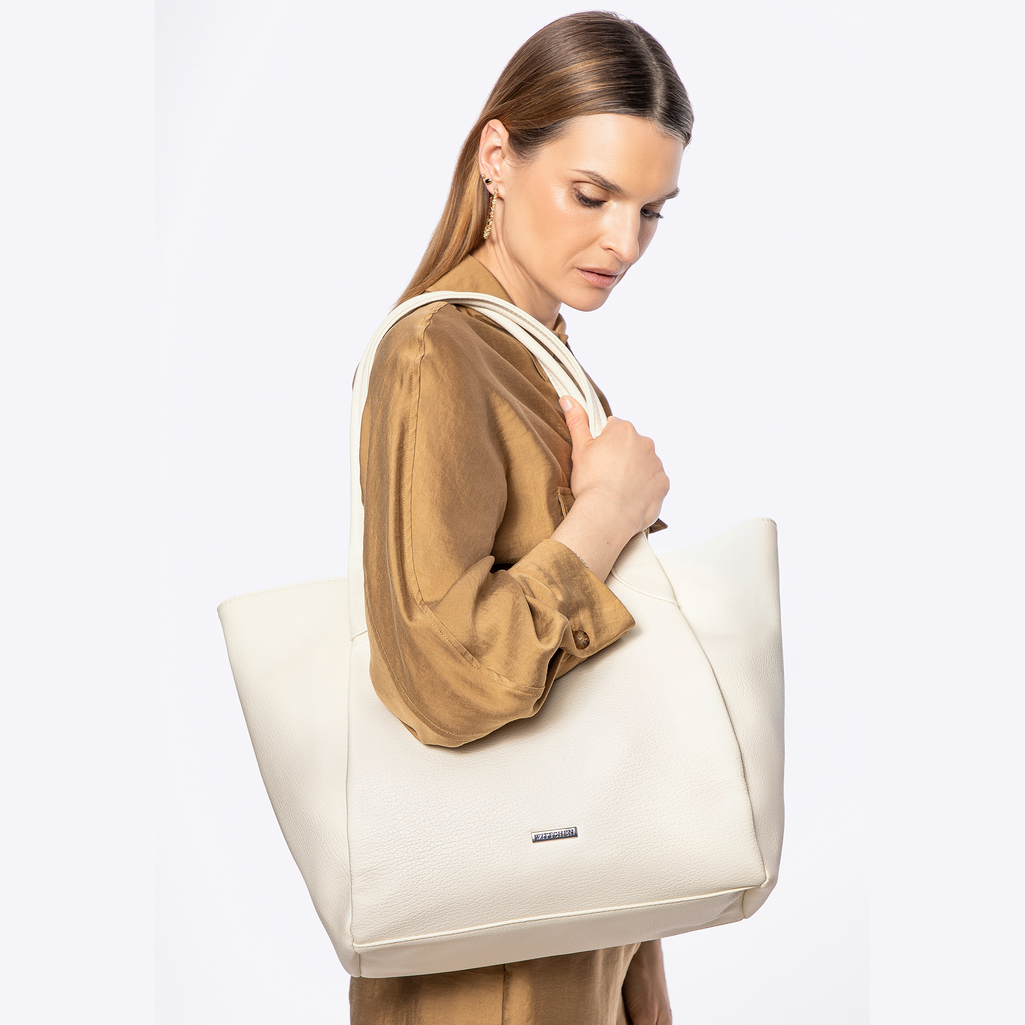 Dámska shopper kabelka z ekologickej kože krémová 100-4Y-436-0, Vyberte variant krémová
