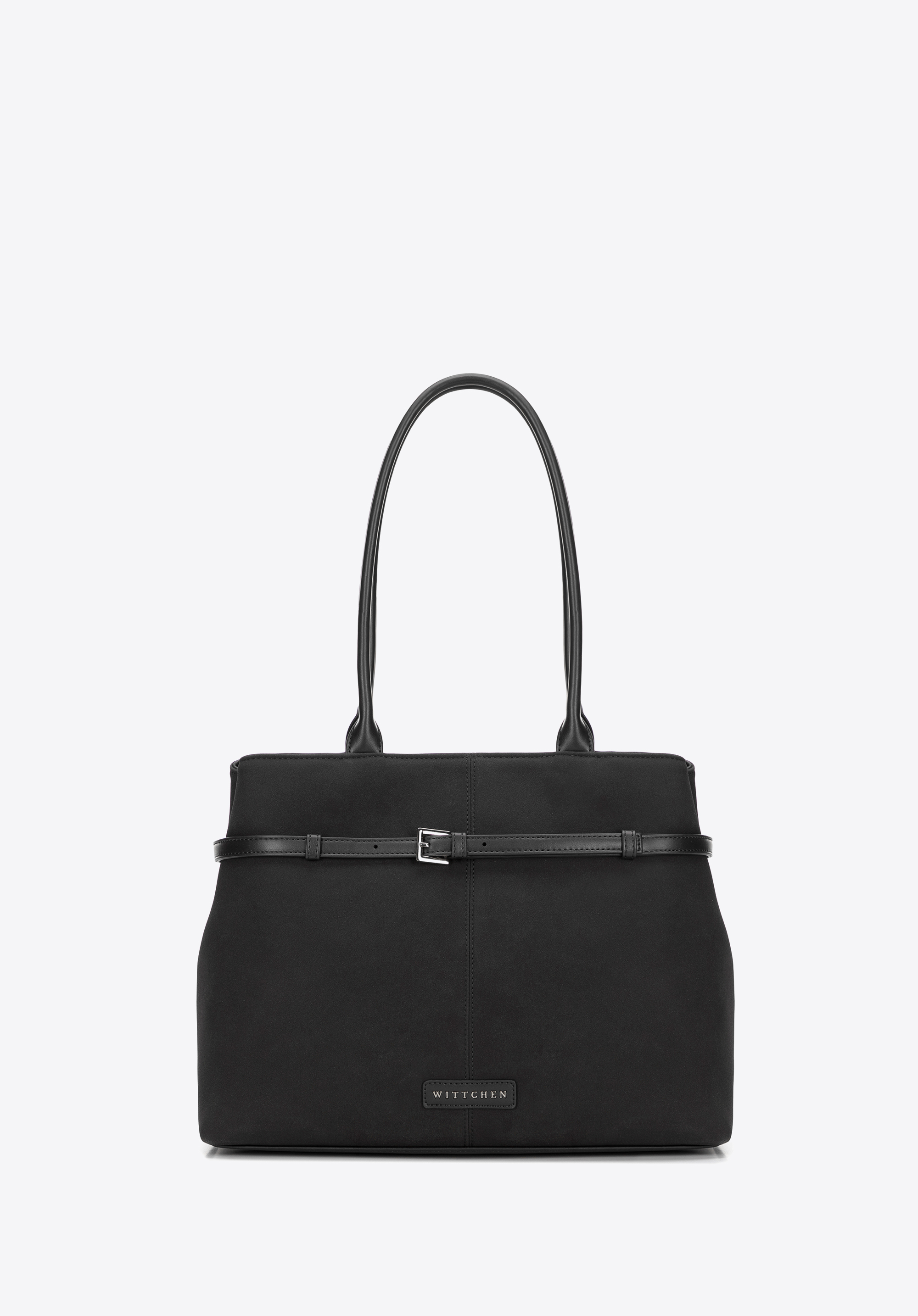 Damska shopperka z ozdobnym paskiem na froncie, czarno-srebrny, 101-4Y-422-1S, Zdjęcie 1