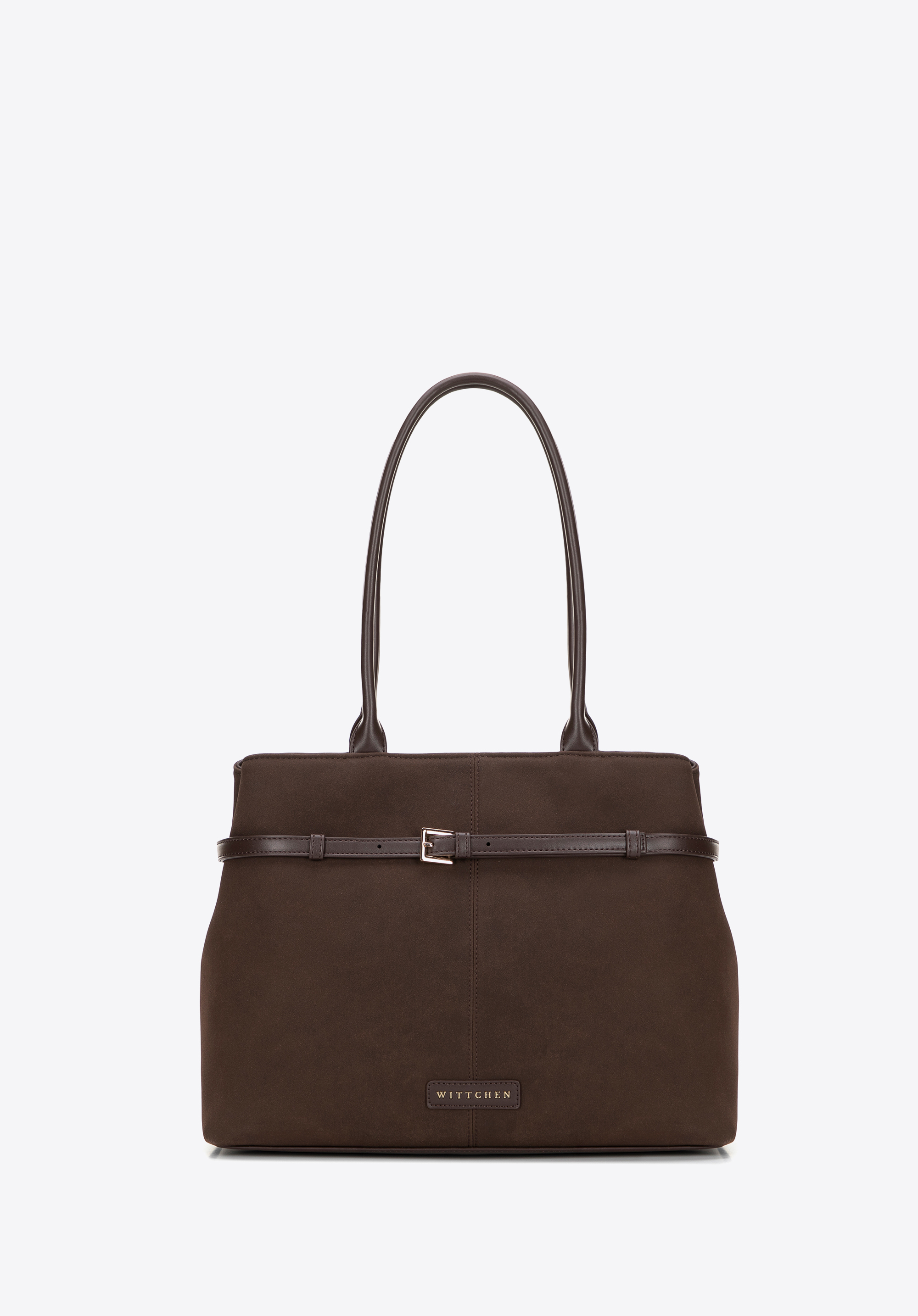 Damska shopperka z ozdobnym paskiem na froncie, brązowy, 101-4Y-422-4, Zdjęcie 1