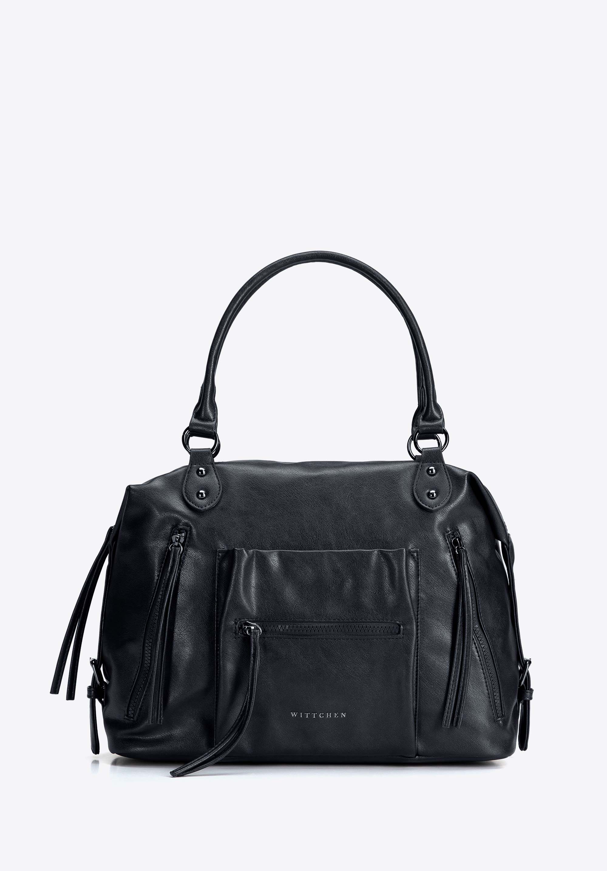 Women's shopper bag with decorative tassels, black, 103-4Y-511-1, Photo 1