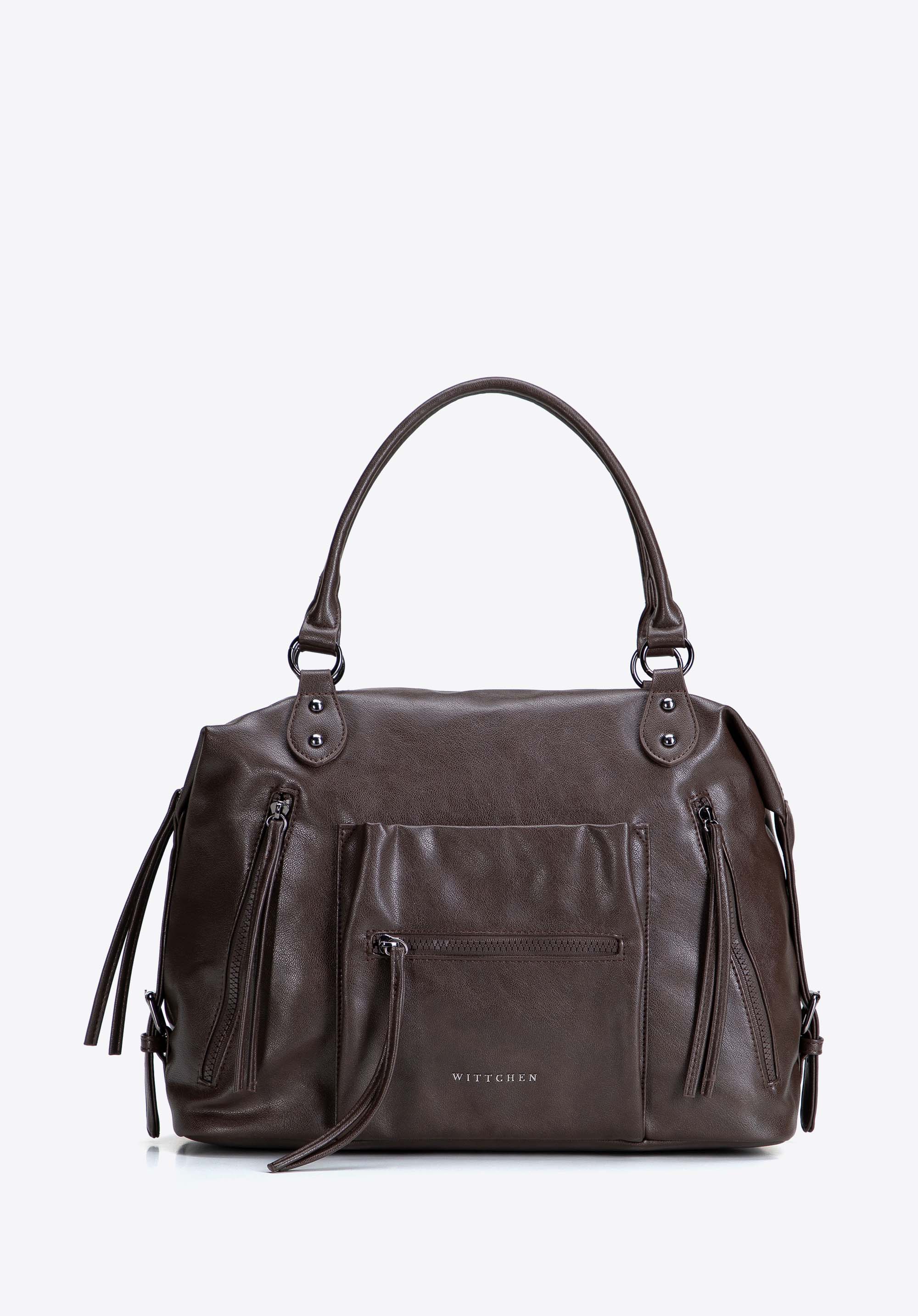 Women's shopper bag with decorative tassels, brown, 103-4Y-511-4, Photo 1