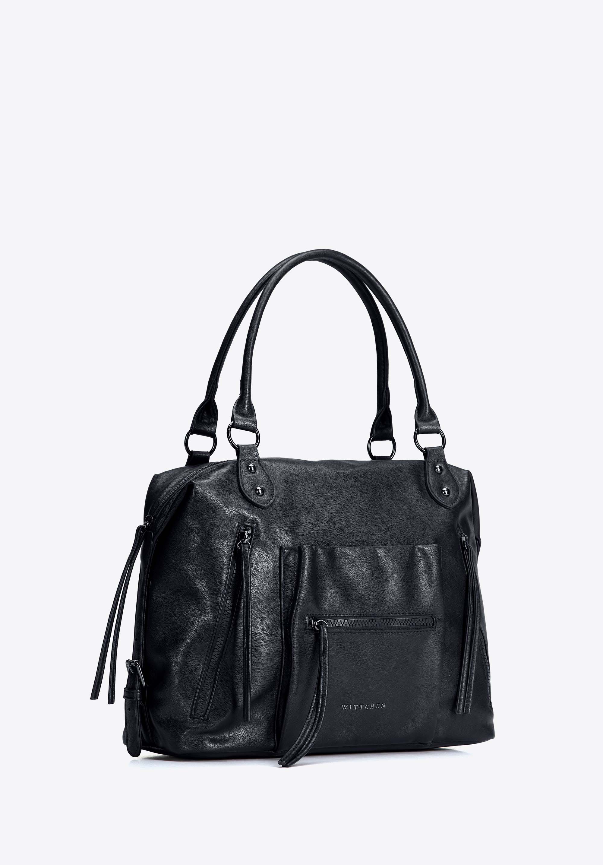 Women's shopper bag with decorative tassels, black, 103-4Y-511-1, Photo 1
