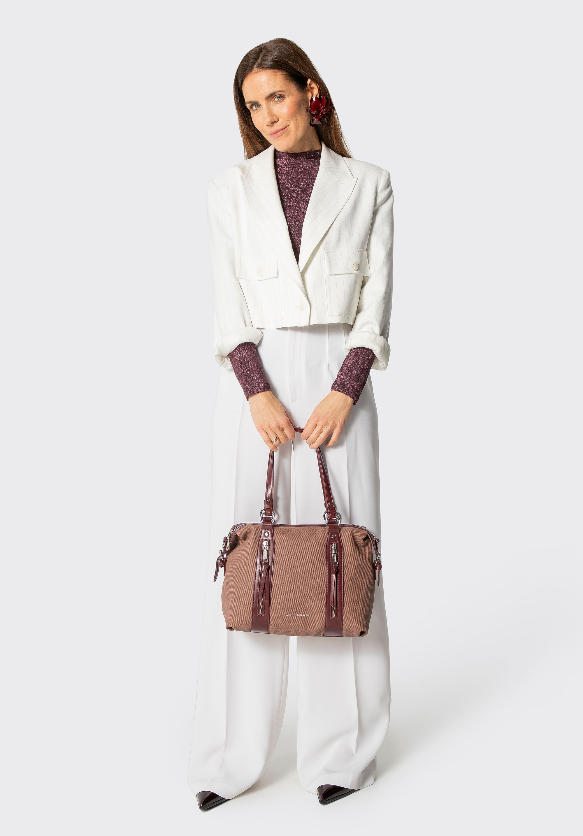 Damska shopperka z rączkami z ekoskóry, bordowy, 101-4Y-714-3, Zdjęcie 1