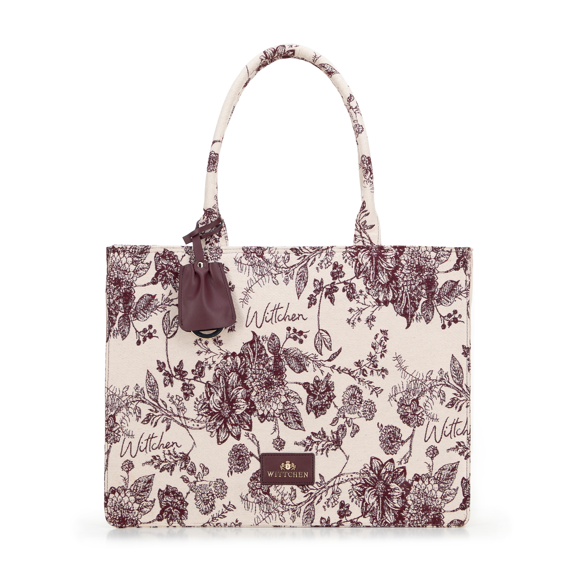 Dámska žakárová shopper kabelka so vzorom bordovo-béžová 99-4E-500-X4