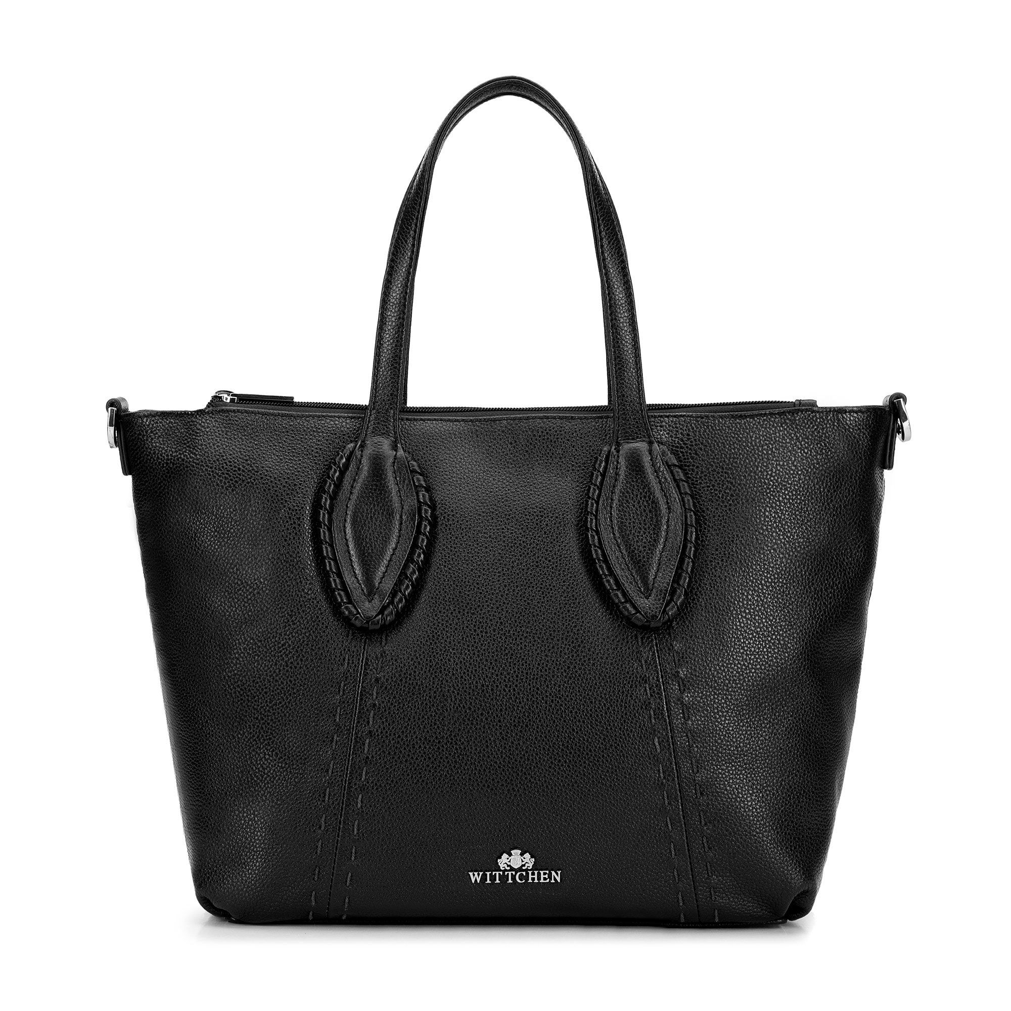 Dámska shopper kabelka z prírodnej kože čierna s dekoratívnym prešívaním 101-4E-808-1, Vyberte variant čierna