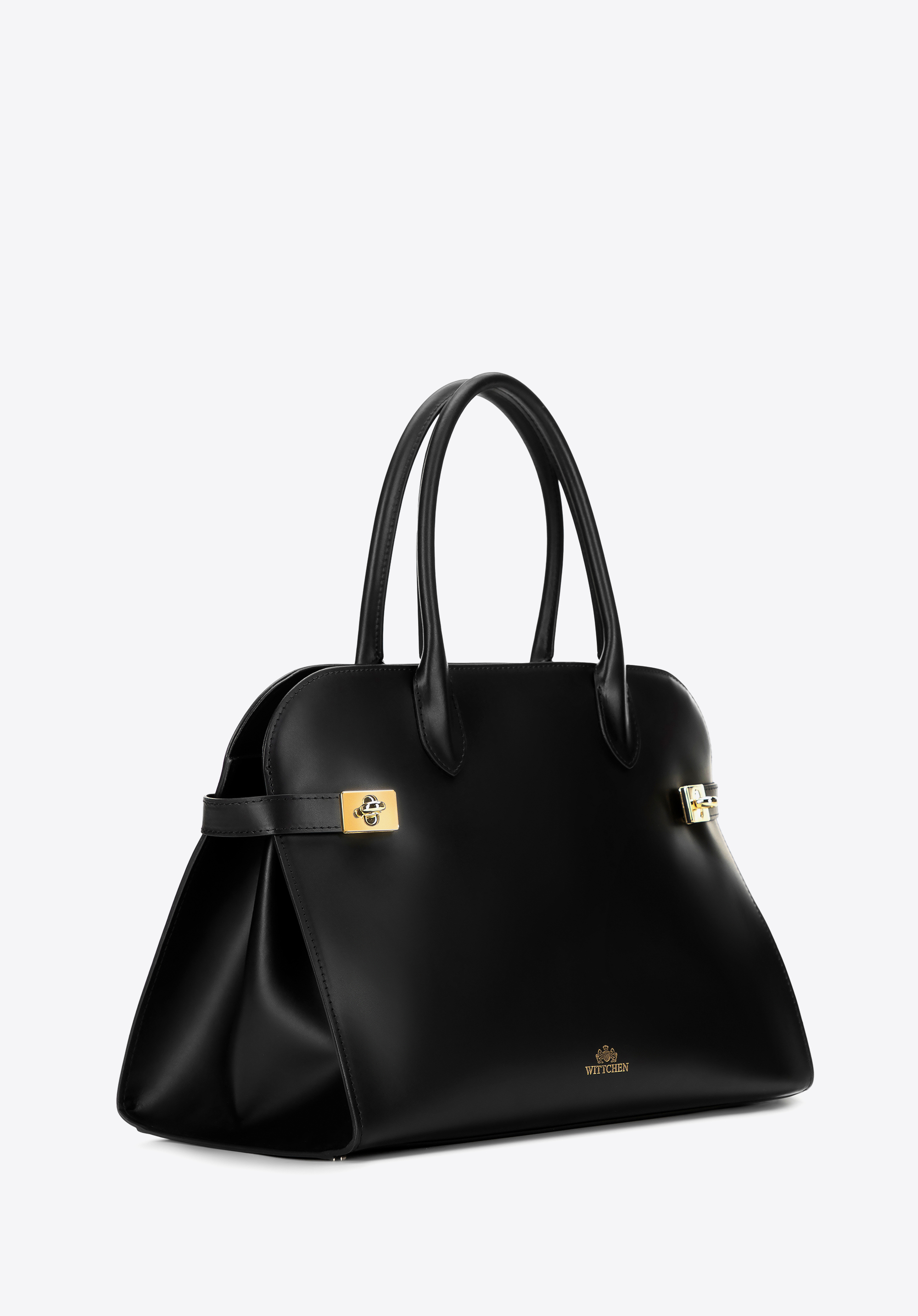 Damska shopperka ze skóry naturalnej z błyszczącymi elementami, czarny, 102-4E-000-1, Zdjęcie 1