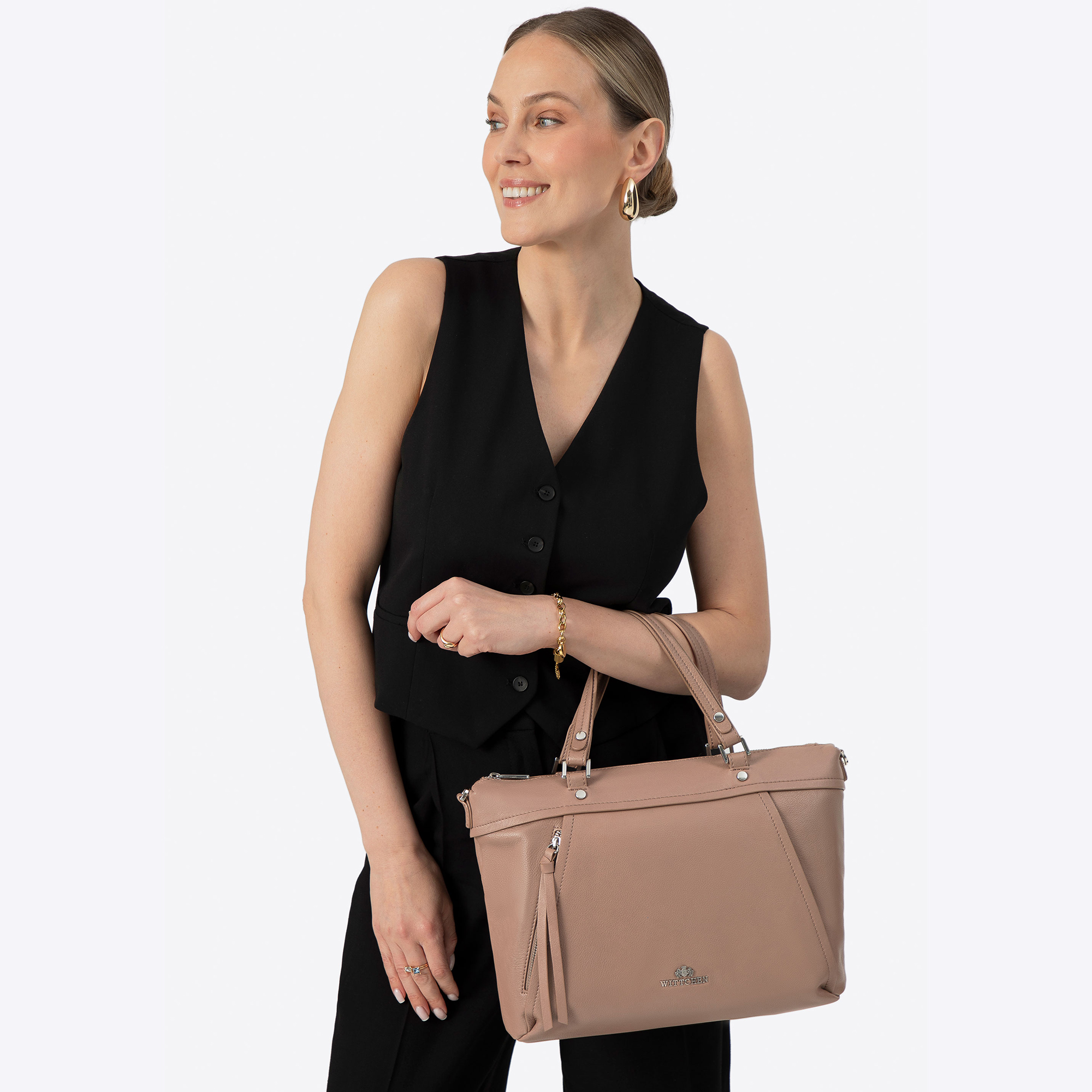 Béžová dámska shopper kabelka Wittchen z prírodnej kože s ozdobným strapcom, Vyberte variant béžová