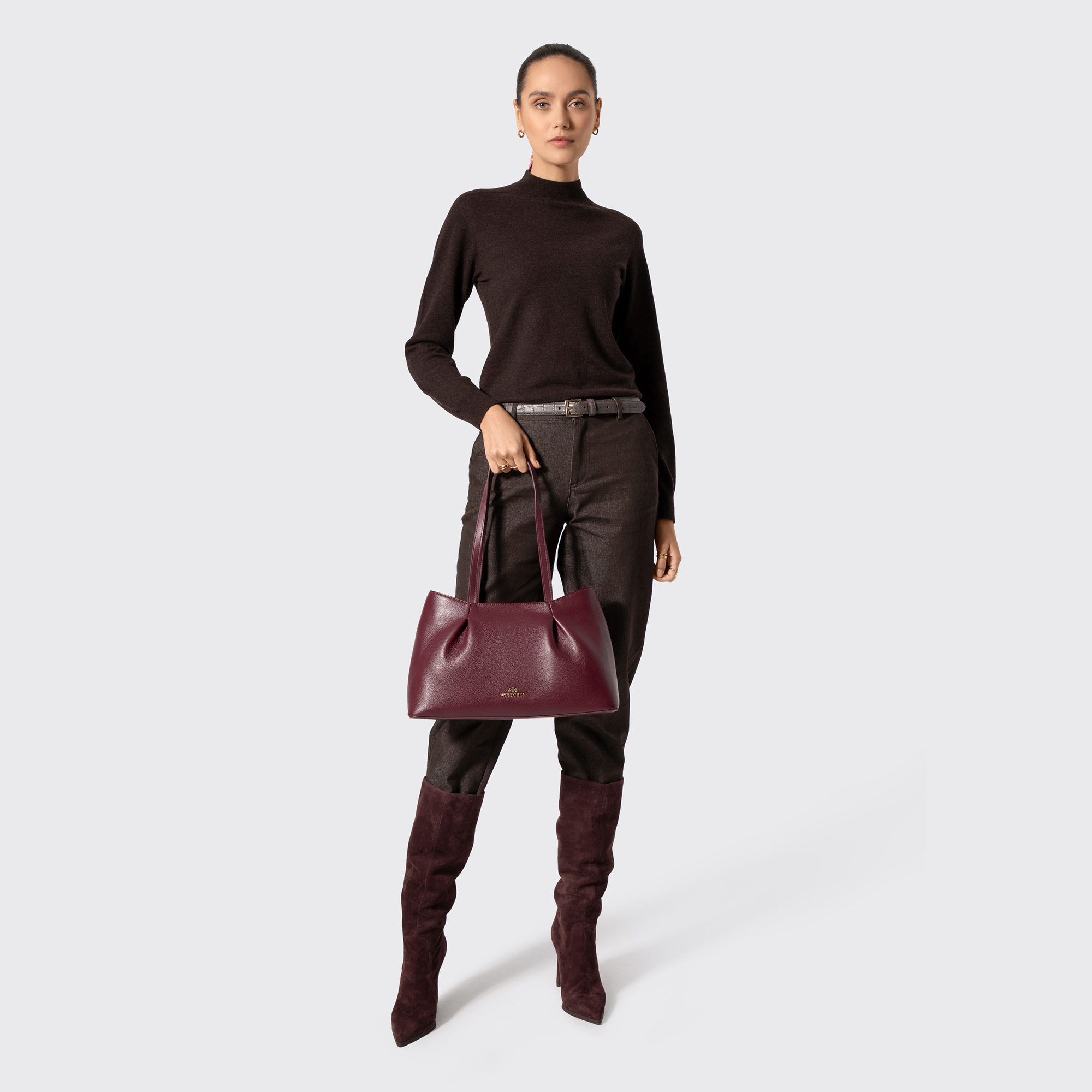 Bordová dámska shopper kabelka Wittchen z prírodnej kože s elegantným vzhľadom, Vyberte variant bordová