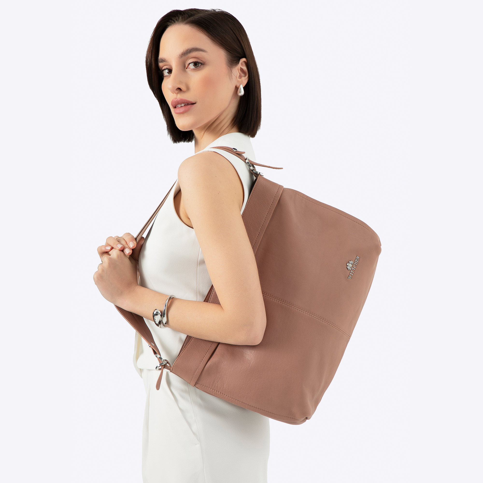 Dámska shopper kabelka z prírodnej kože béžová s odnímateľným uchom 100-4E-812-9, Vyberte variant béžová