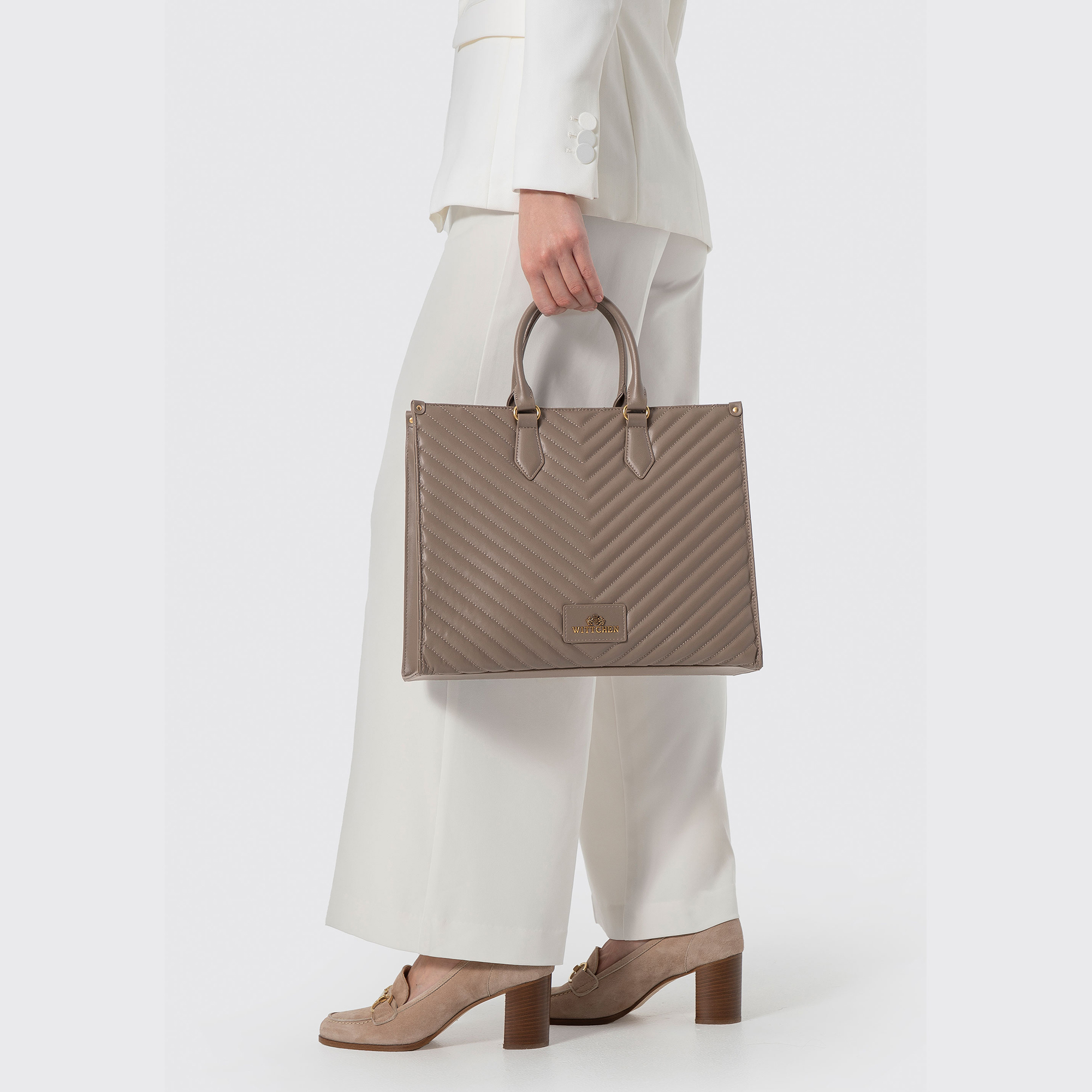 Dámska shopper kabelka Wittchen z prírodnej kože s elegantným vzhľadom, Vyberte variant tmavo béžová