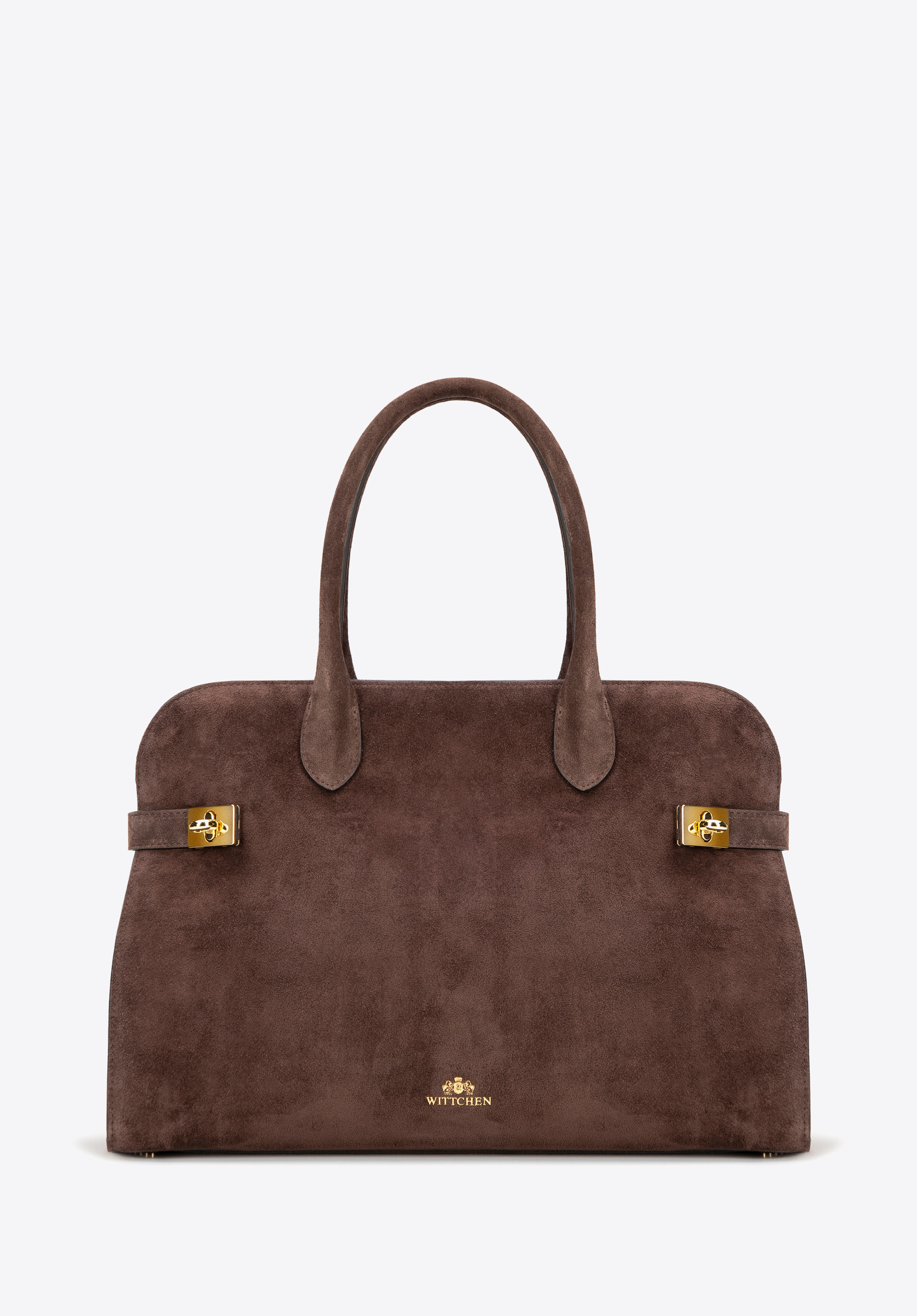 Damska shopperka ze skóry naturalnej zamszowej, ciemny brąz, 102-4E-000-8, Zdjęcie 1