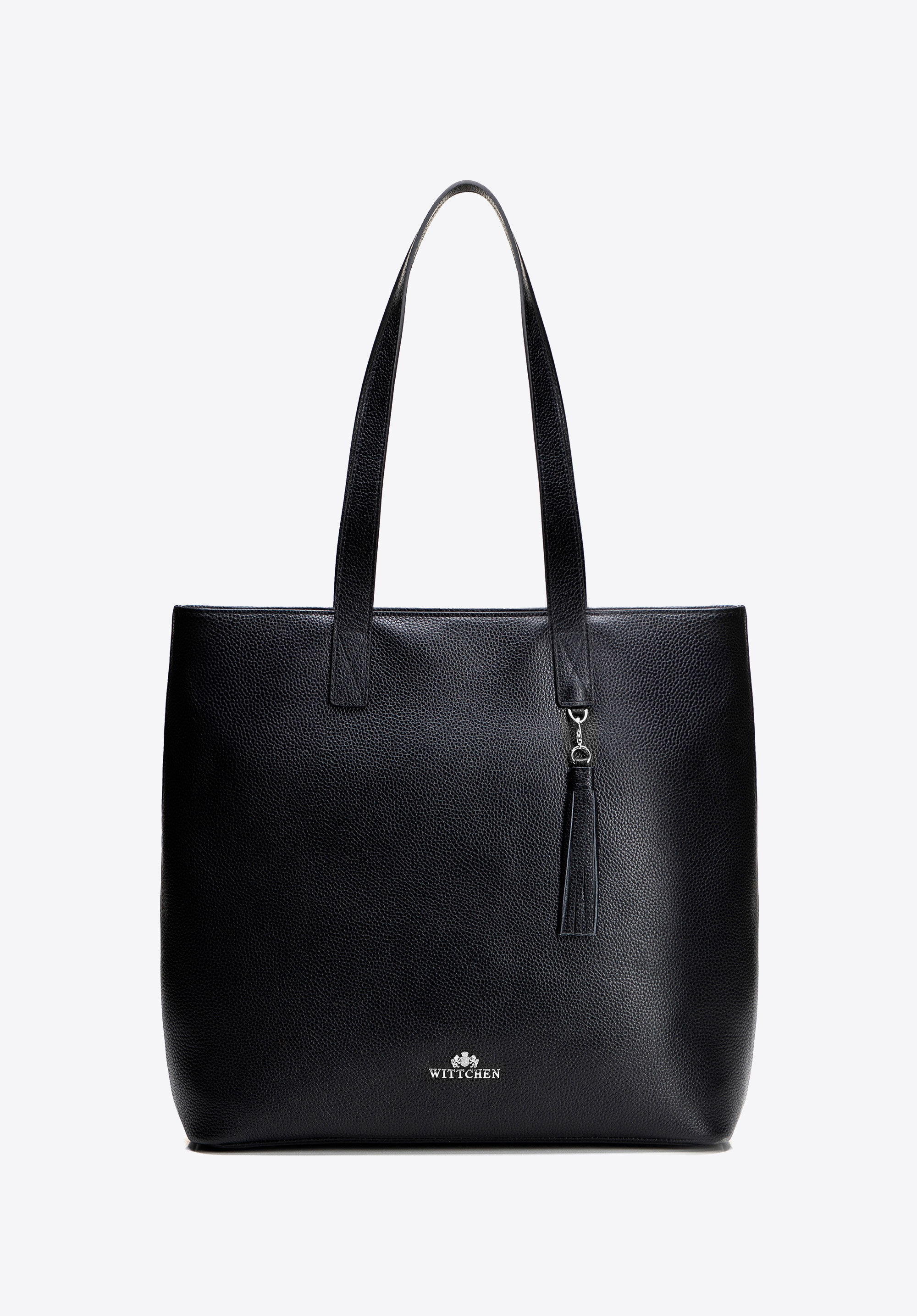 Damska shopperka ze skóry pionowa, czarno-srebrny, 100-4E-622-1S, Zdjęcie 1