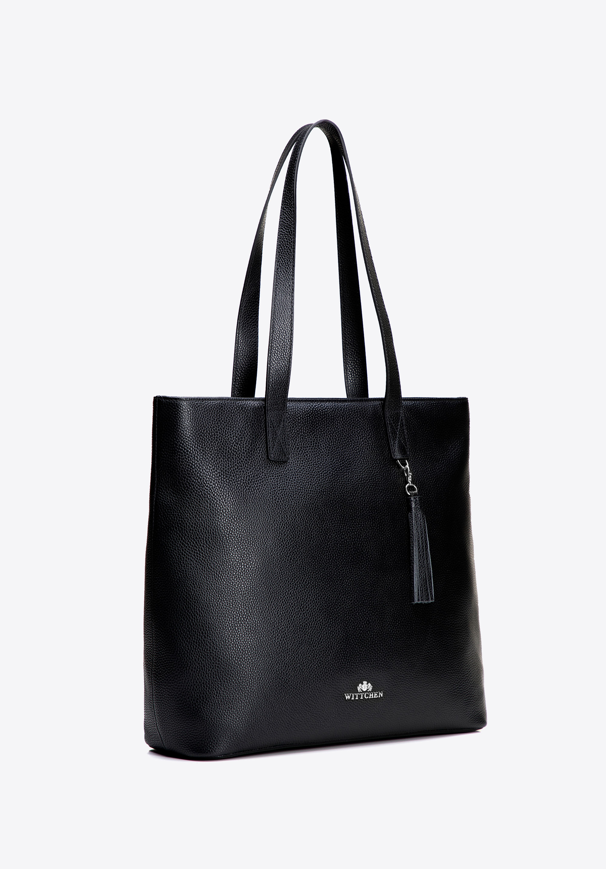 Damska shopperka ze skóry pionowa, czarno-srebrny, 100-4E-622-1S, Zdjęcie 1