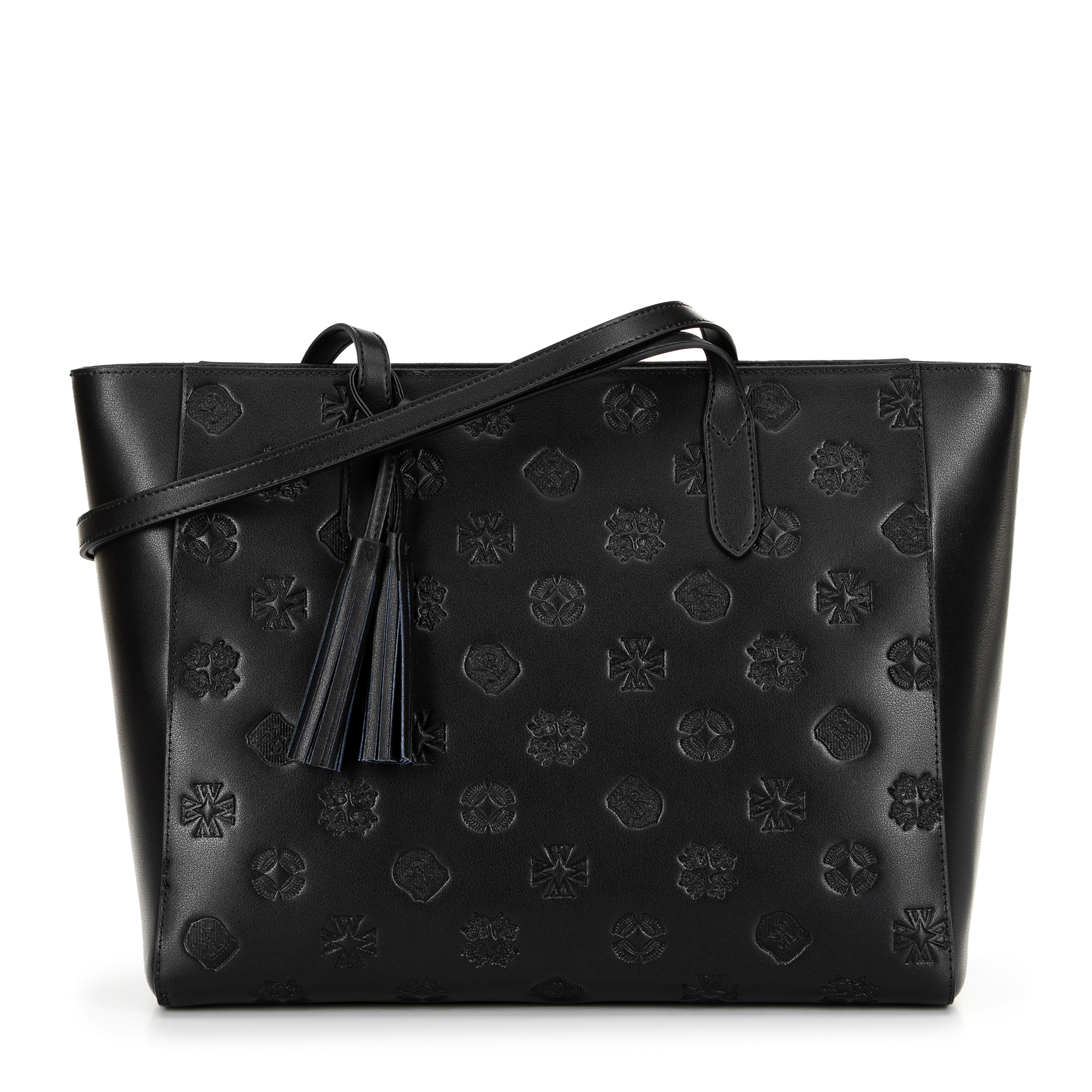 Dámska shopperka z kože so vzorom čierno-strieborná 100-4E-611-1S