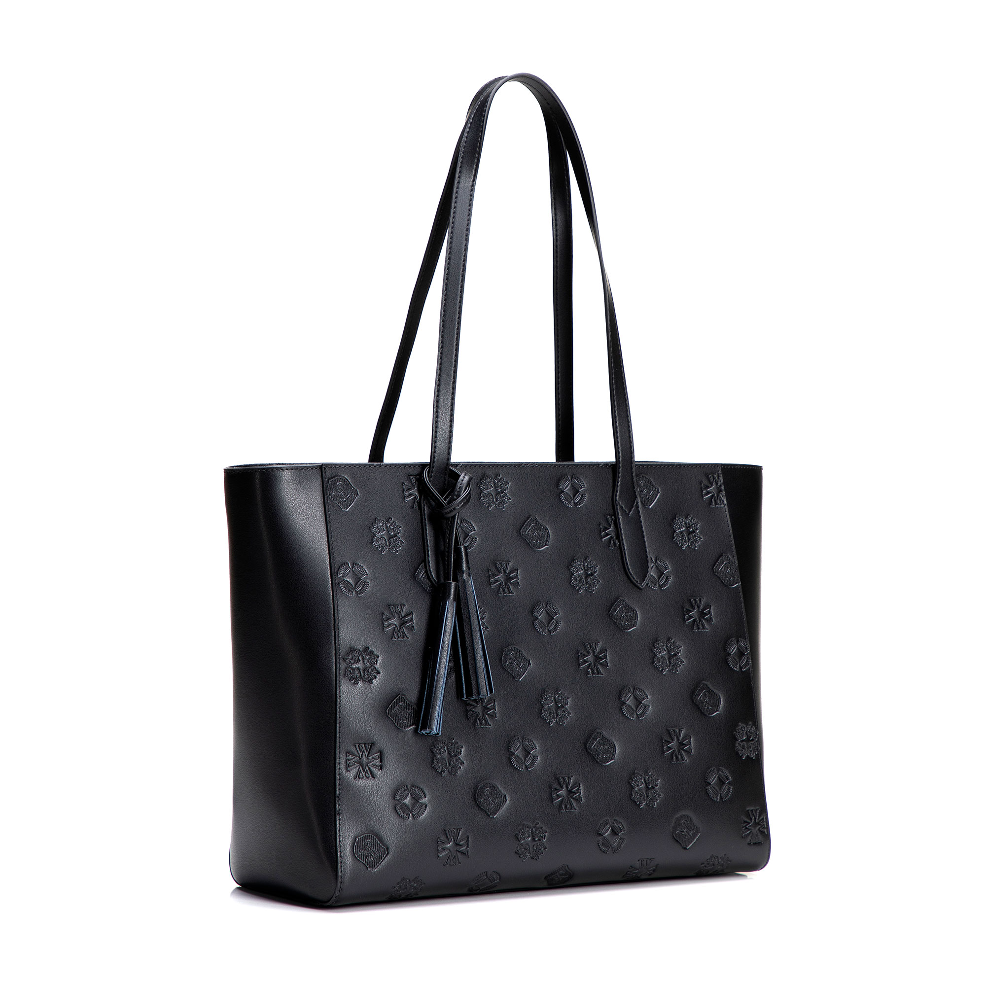 Dámska shopperka z kože so vzorom (sygnatúrou) čierno-zlatá 100-4E-611-1G, Vyberte variant čierno-zlatá