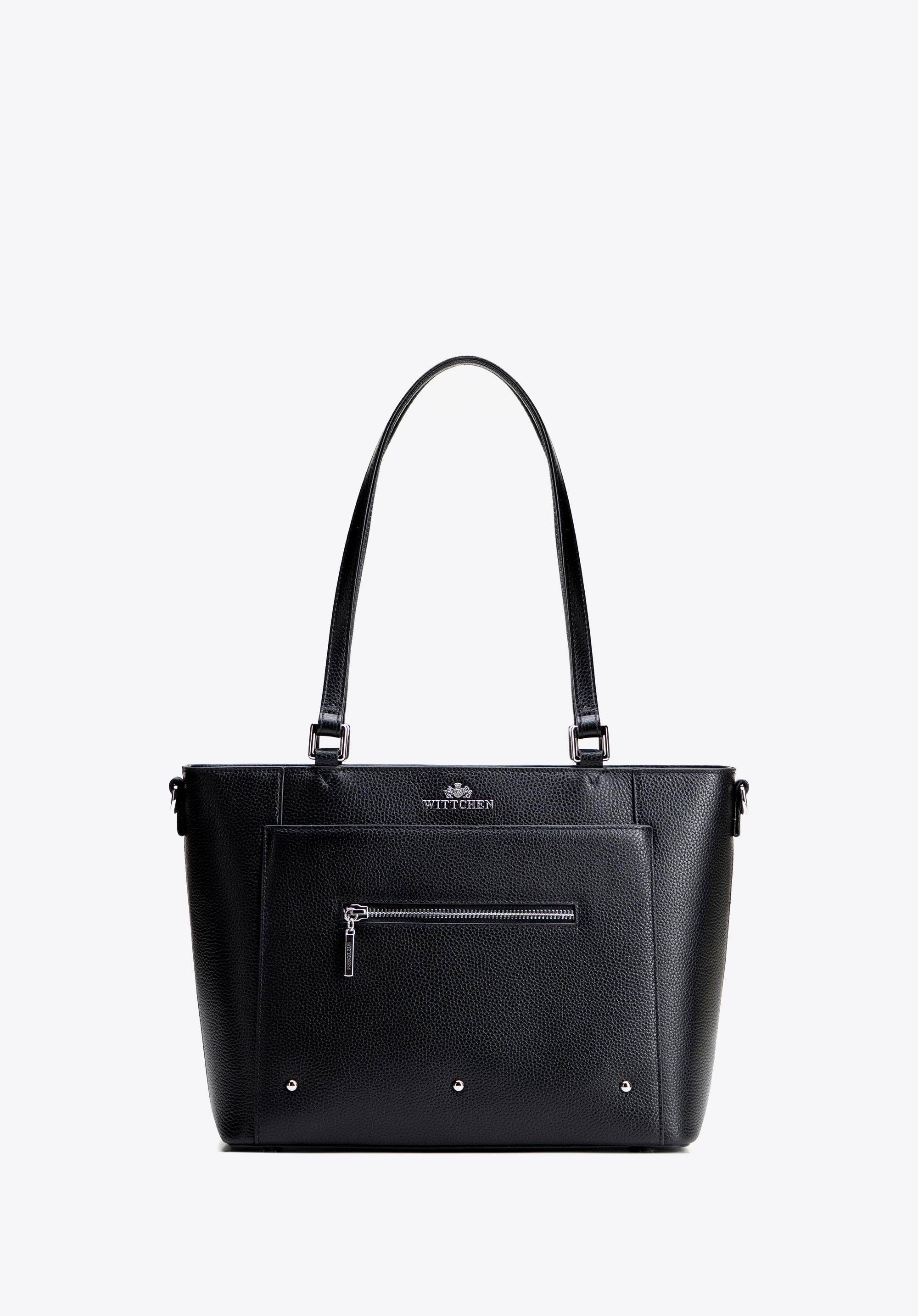 Women's leather shopper bag with pockets, black-silver, 100-4E-607-1S, Photo 1