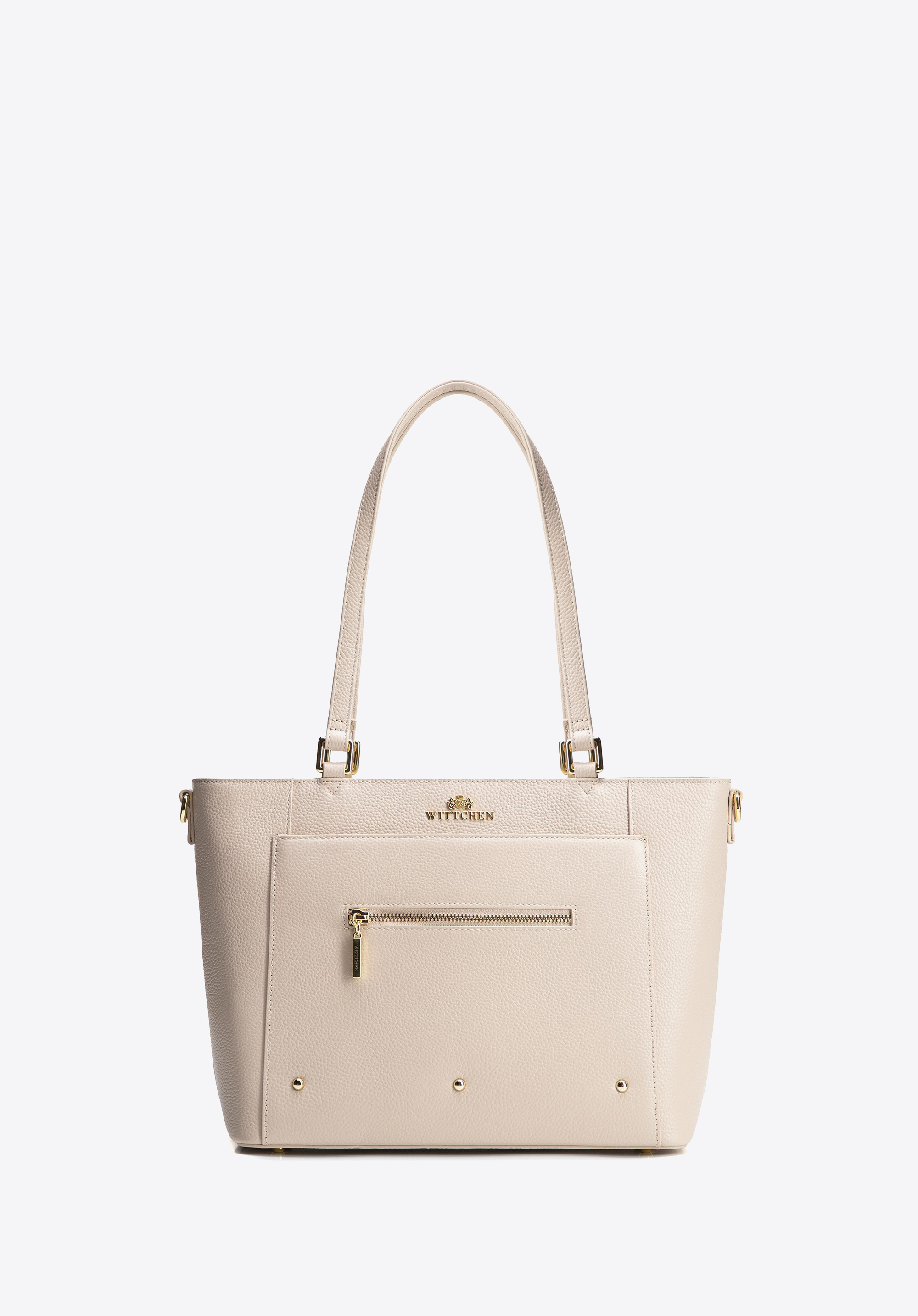 Women's leather shopper bag with pockets, cream-gold, 100-4E-607-9G, Photo 1