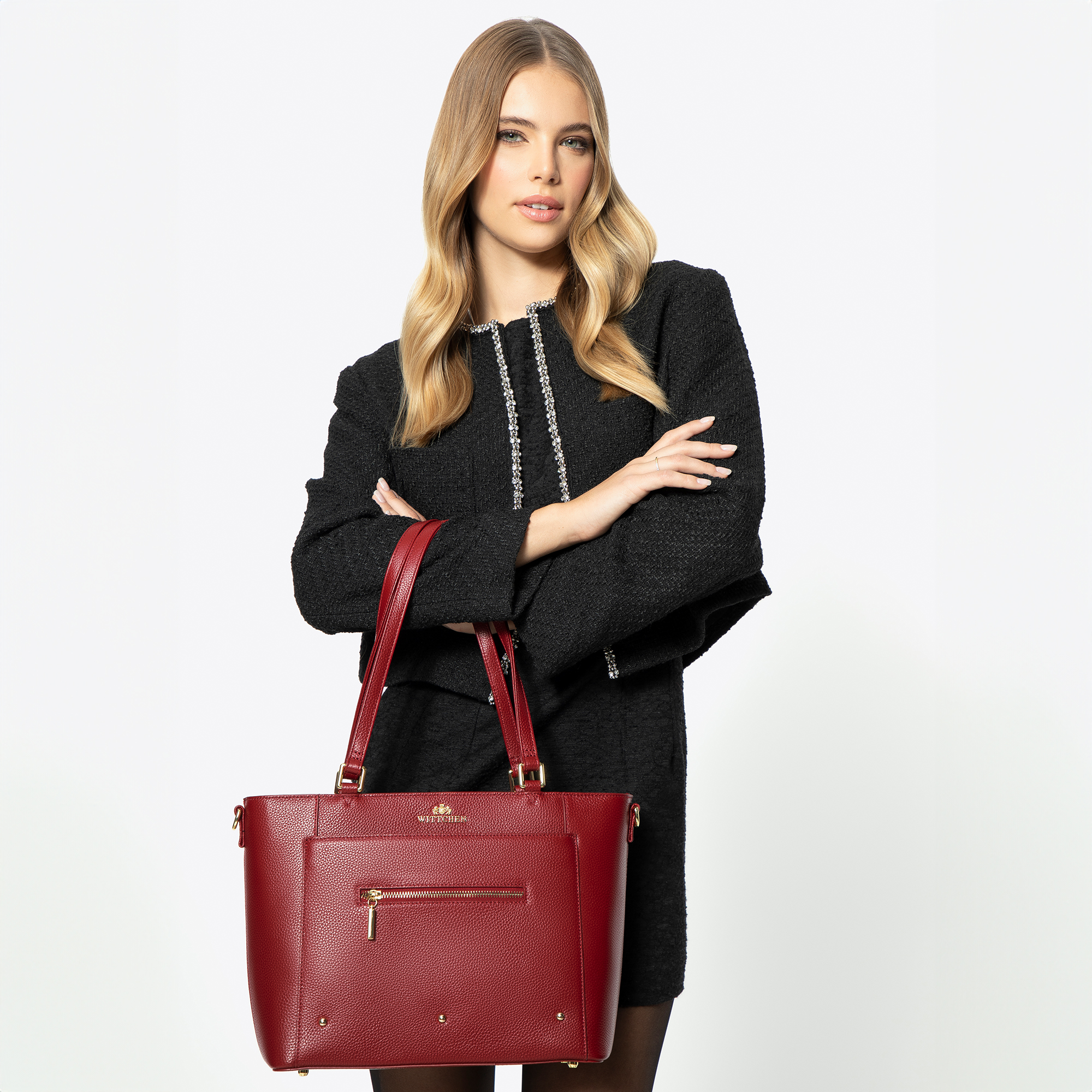Dámska shopper kabelka z kože s vreckami červená 100-4E-607-3, Vyberte variant červená