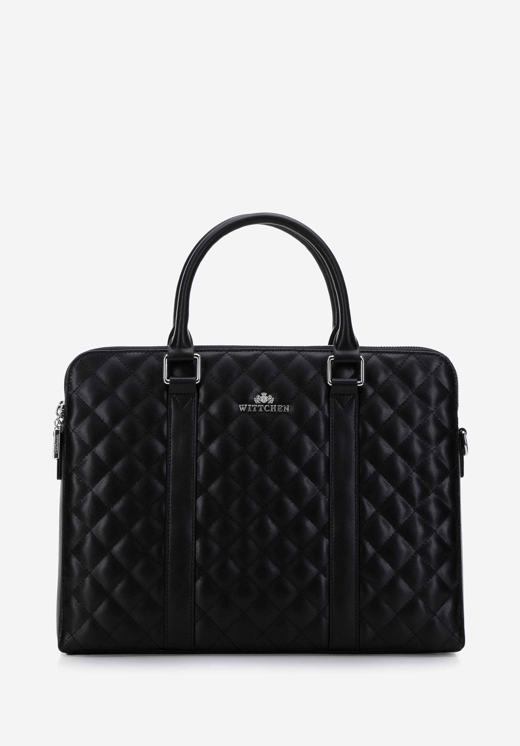 Damska torba na laptopa 13” skórzana pikowana, czarno-srebrny, 97-4E-612-1S, Zdjęcie 1