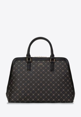 Women's faux leather monogram 13” laptop bag, black, 97-4Y-206-1, Photo 1