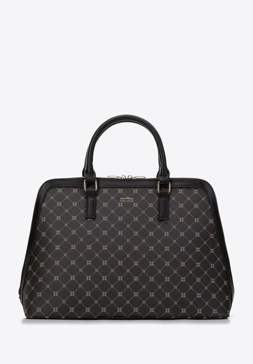 Women's faux leather monogram 13” laptop bag, black, 97-4Y-206-4, Photo 1