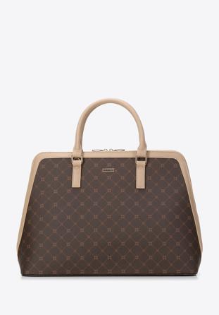 Women's faux leather monogram 13” laptop bag, brown-beige, 97-4Y-206-4, Photo 1
