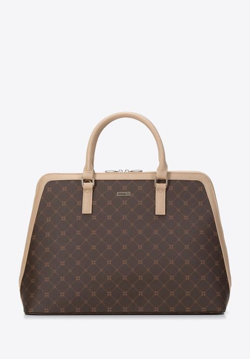 Women's faux leather monogram 13” laptop bag, brown-beige, 97-4Y-206-1, Photo 1