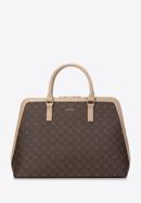 Women's faux leather monogram 13” laptop bag, brown-beige, 97-4Y-206-1, Photo 1