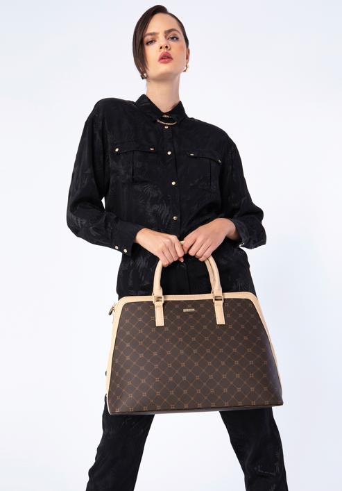 Women's faux leather monogram 13” laptop bag, brown-beige, 97-4Y-206-1, Photo 15