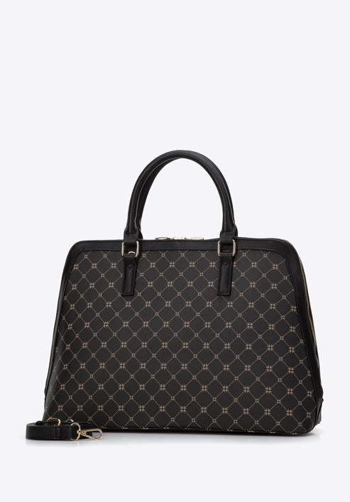 Women's faux leather monogram 13” laptop bag, black, 97-4Y-206-4, Photo 2