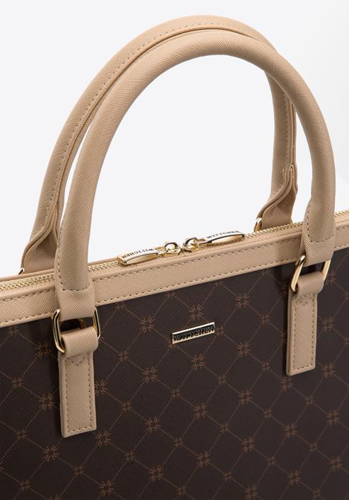 Women's faux leather monogram 13” laptop bag, brown-beige, 97-4Y-206-4, Photo 4